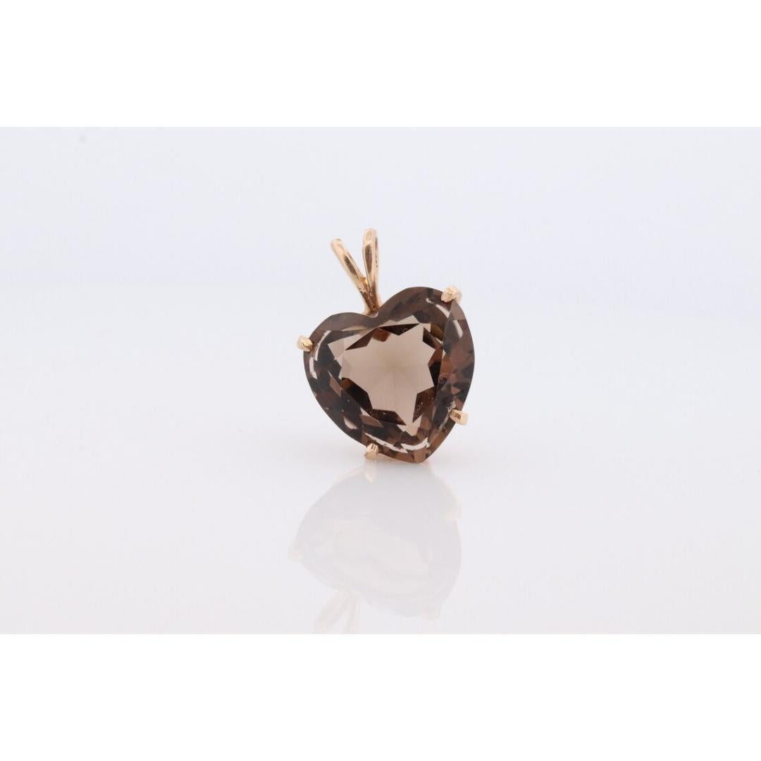 Pendentif en forme de cœur 14k. Pendentif en forme de coeur en quartz fumé. Grand pendentif en forme de cœur. en vente 1