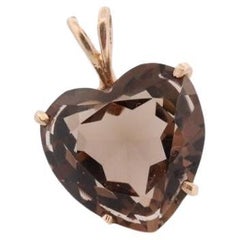 14k Heart Pendant. Smoky Quartz Carved Heart Pendant Charm. Large Heart Pendant.