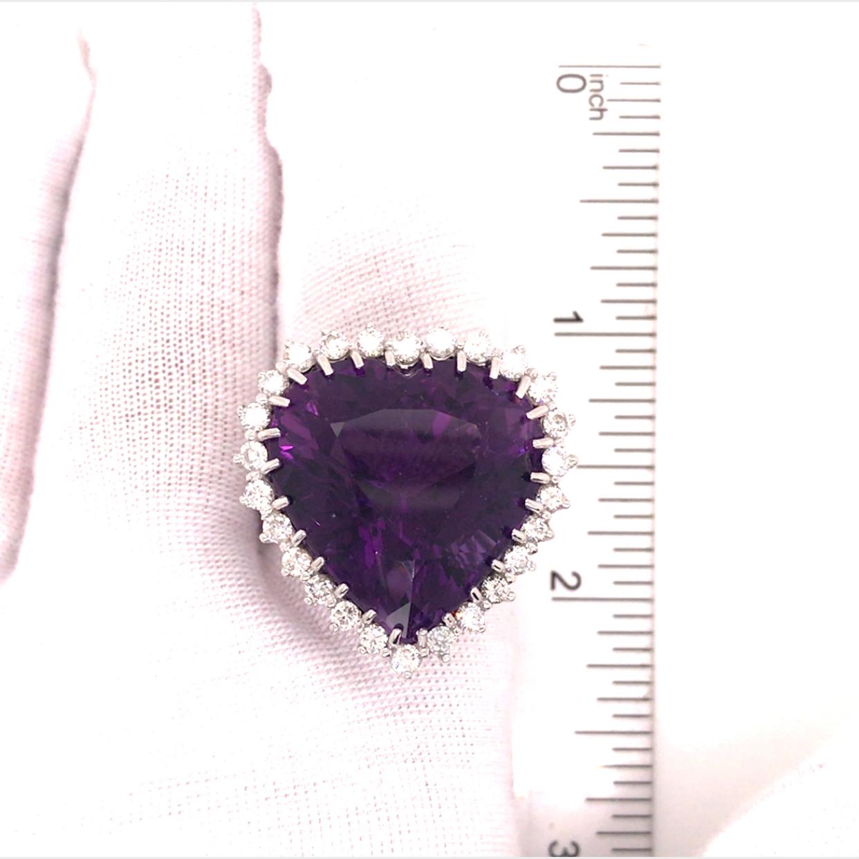 Heart Cut 14K Heart Shape Royal Violet Amethyst Diamond Halo Ring White Gold For Sale