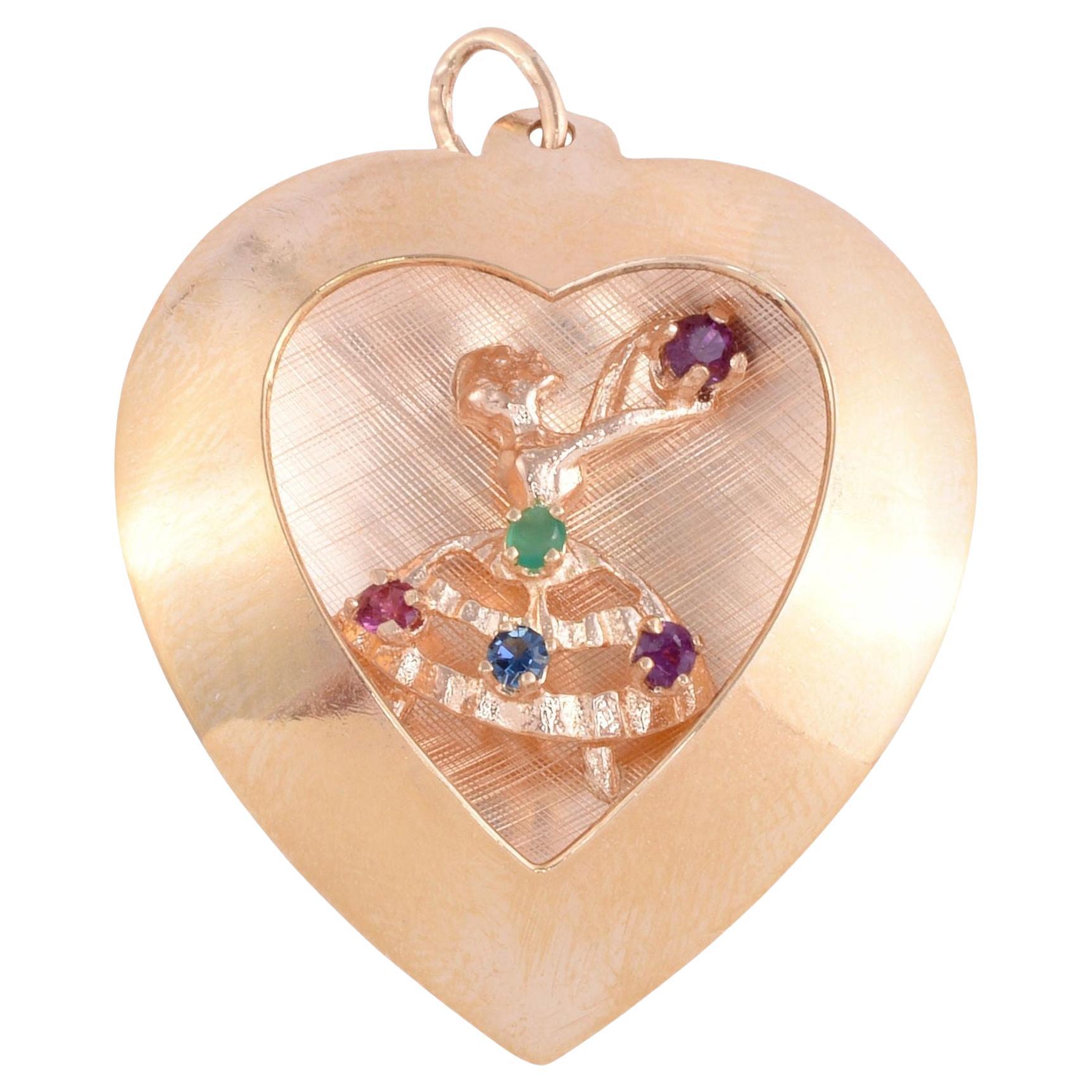 14K Heart with Dancer Charm or Pendant For Sale