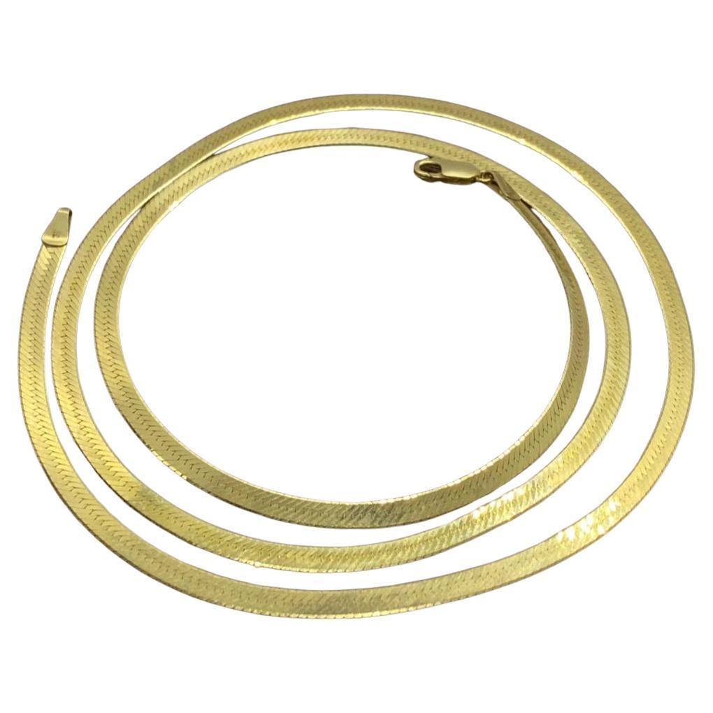 10K Solid Yellow Gold Herringbone Chain Necklace – High Polish Silk Finish, 4mm Wide, 16-24 Inches