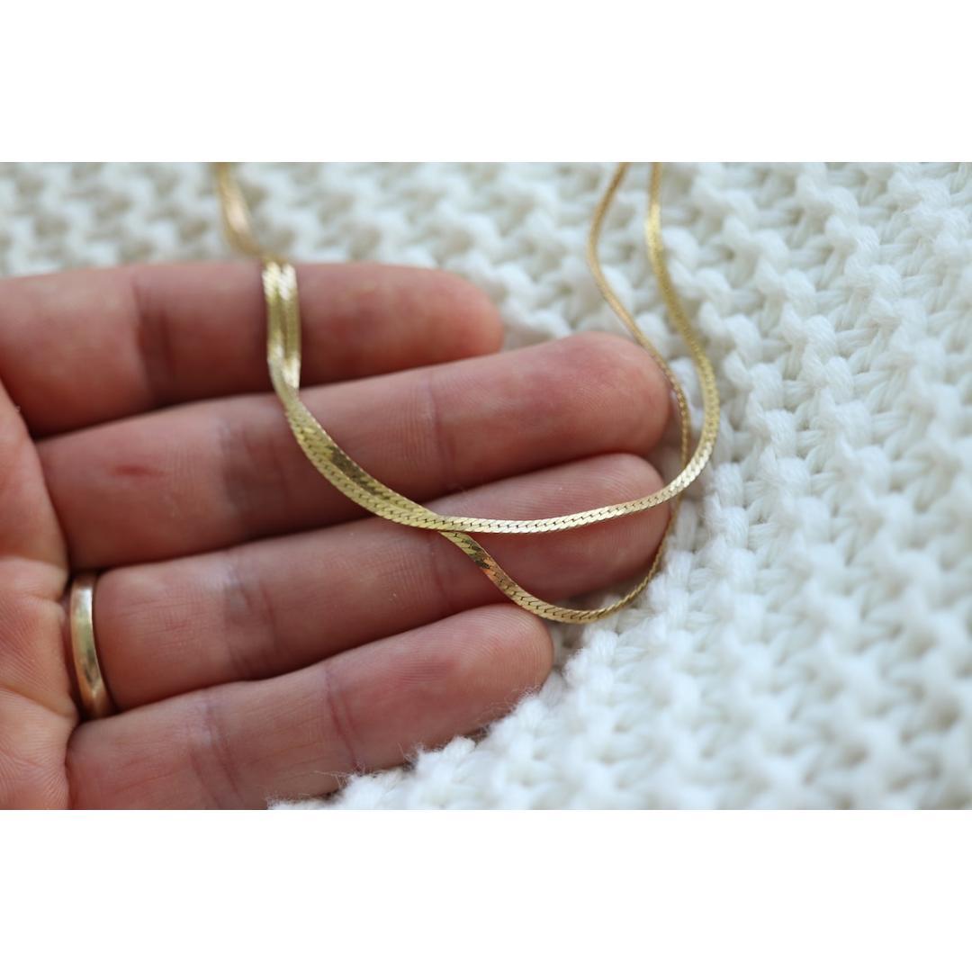 14k Fischgrätenkette Halskette. 14k Gelbgold Lange Kette mit Fischgräten. 2mm 30in 3