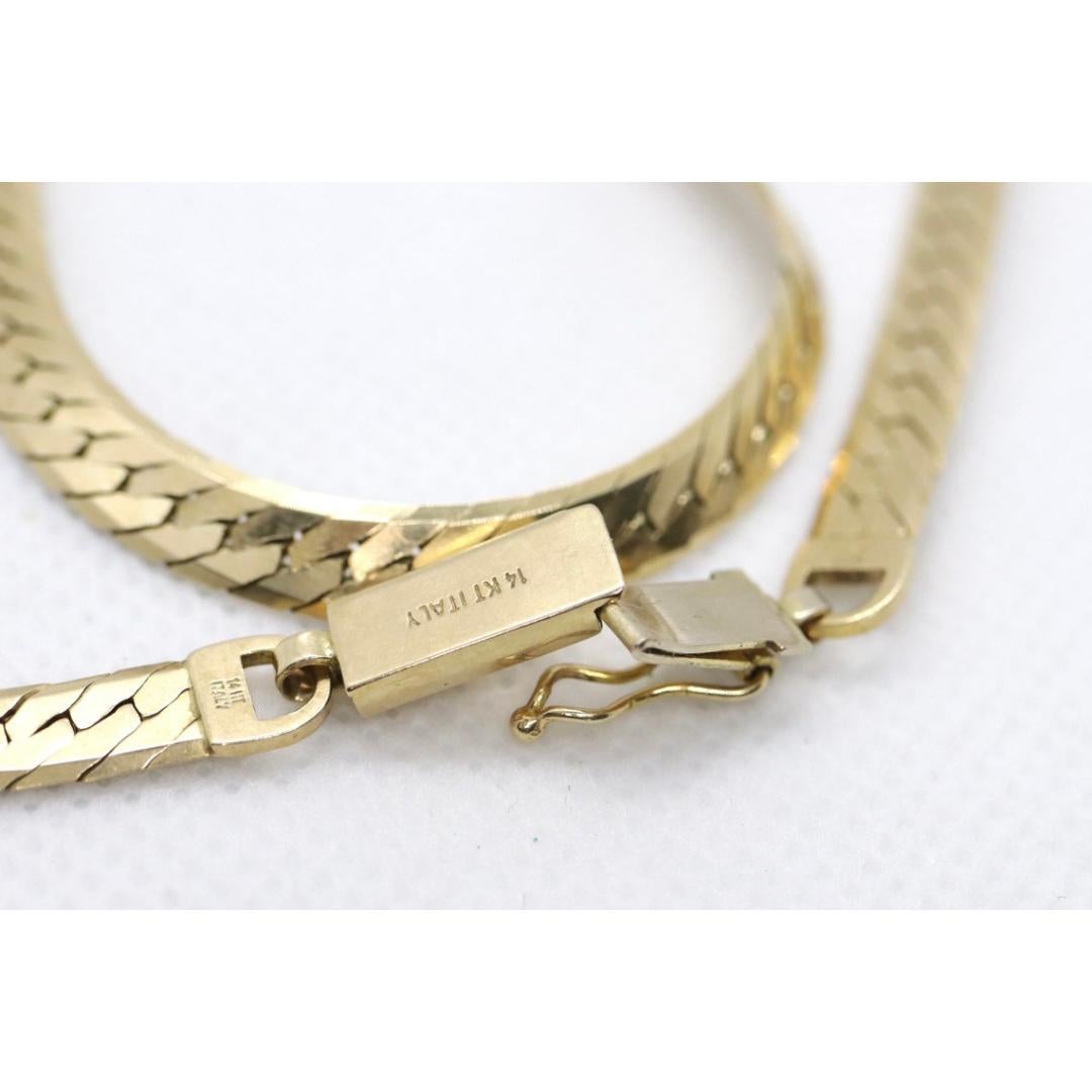 14k Herringbone Chain Necklace 5mm 19in 19.2 grams. Made by ACA Italy For Sale 6