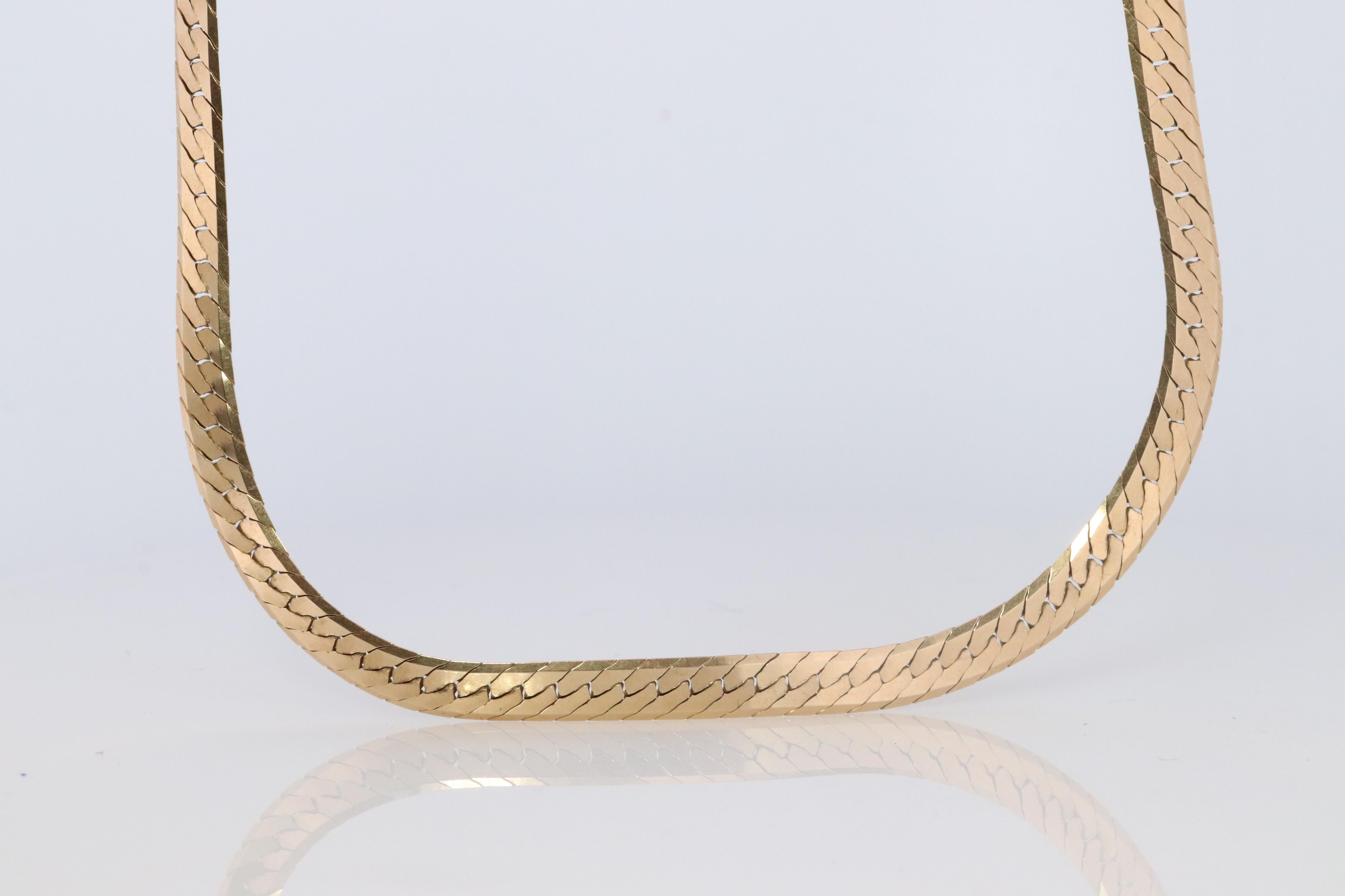 14k Herringbone Chain Necklace 5mm 19in 19.2 grams. Made by ACA Italy In Good Condition In Port Charlotte, FL