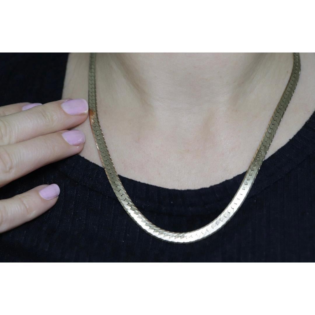 14k Herringbone Chain Necklace 5mm 19in 19.2 grams. Made by ACA Italy For Sale 1
