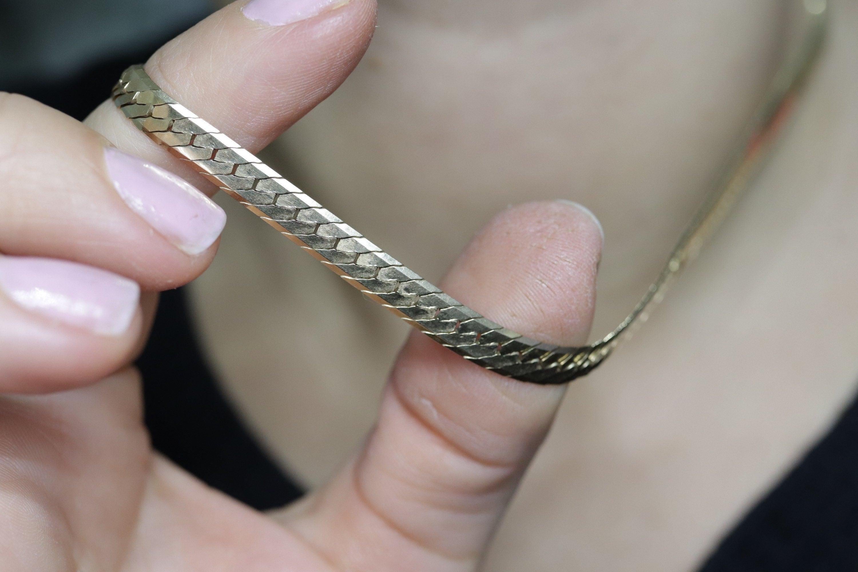 14k Herringbone Chain Necklace 5mm 19in 19.2 grams. Made by ACA Italy 1