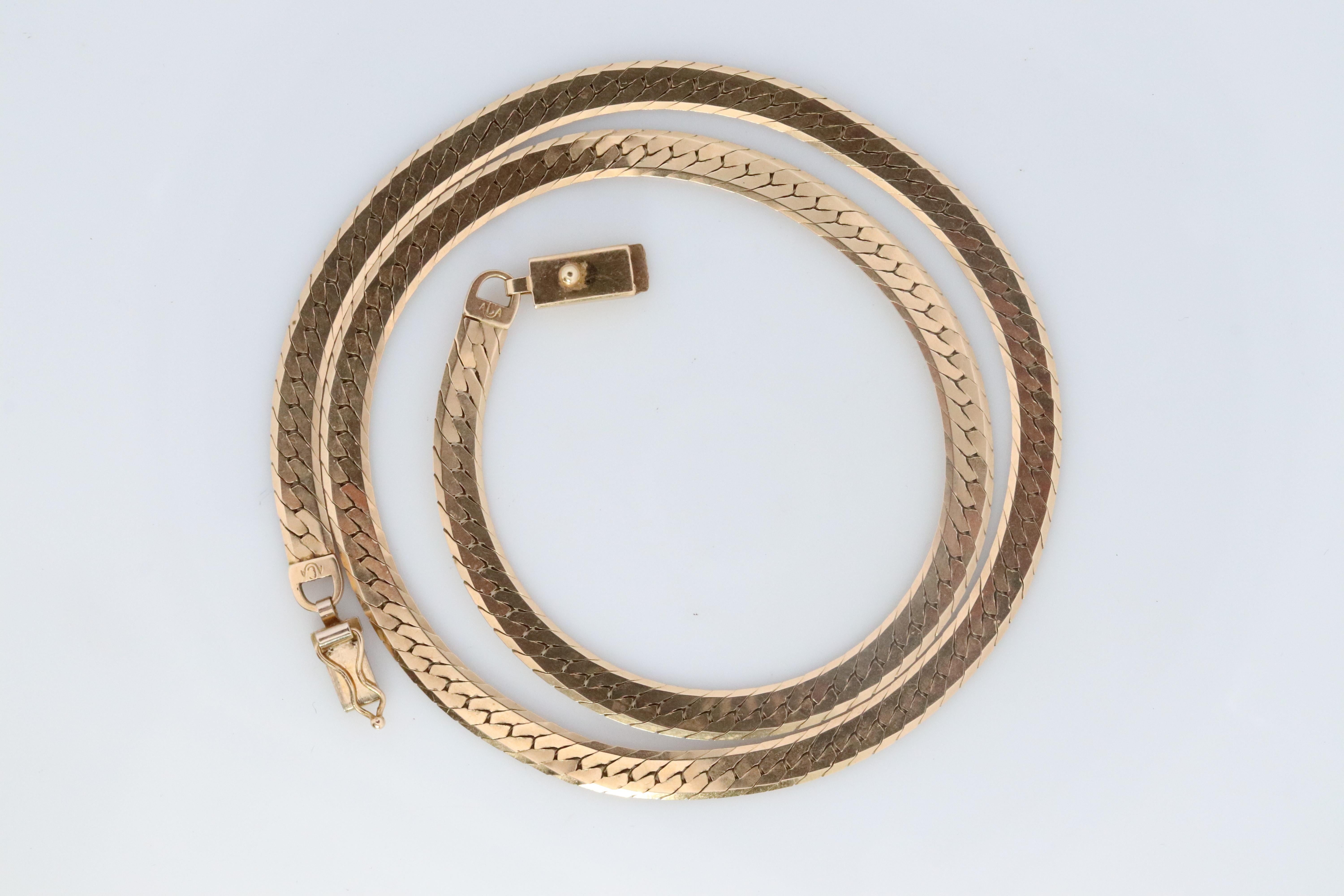 14k Herringbone Chain Necklace 5mm 19in 19.2 grams. Made by ACA Italy 2