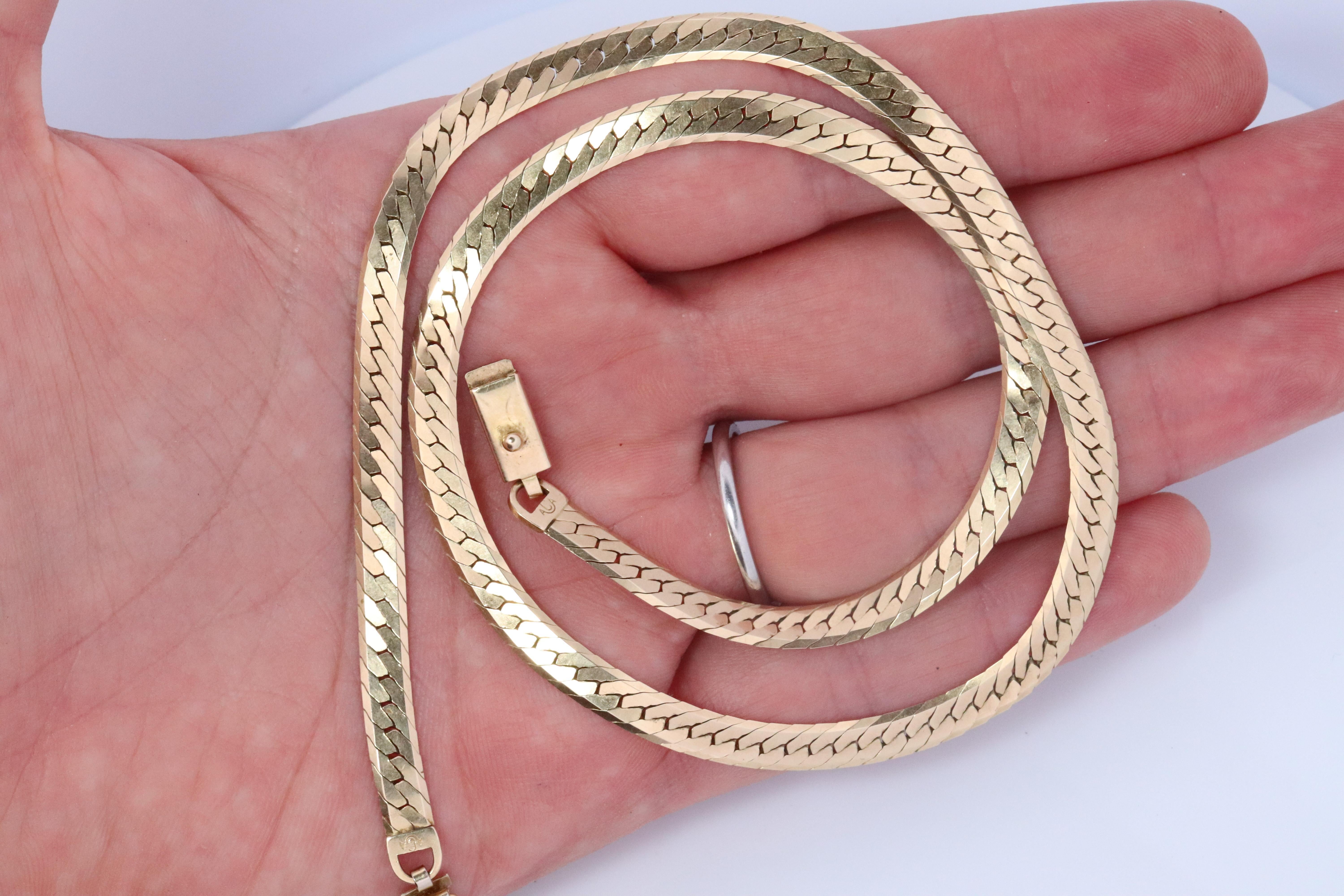 14k Herringbone Chain Necklace 5mm 19in 19.2 grams. Made by ACA Italy 5