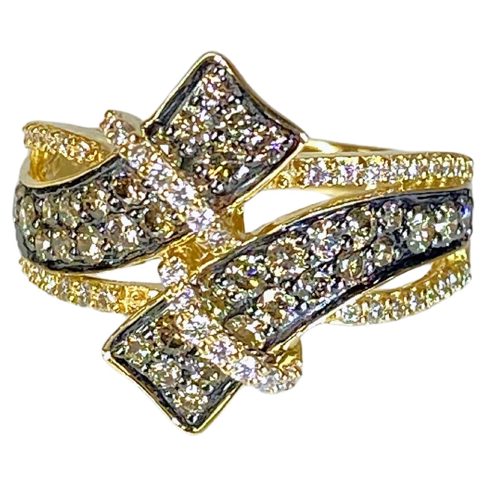 14K Honey Gold LeVian 1.19 Carat Chocolate Diamond Bypass Ribbon Ring For Sale