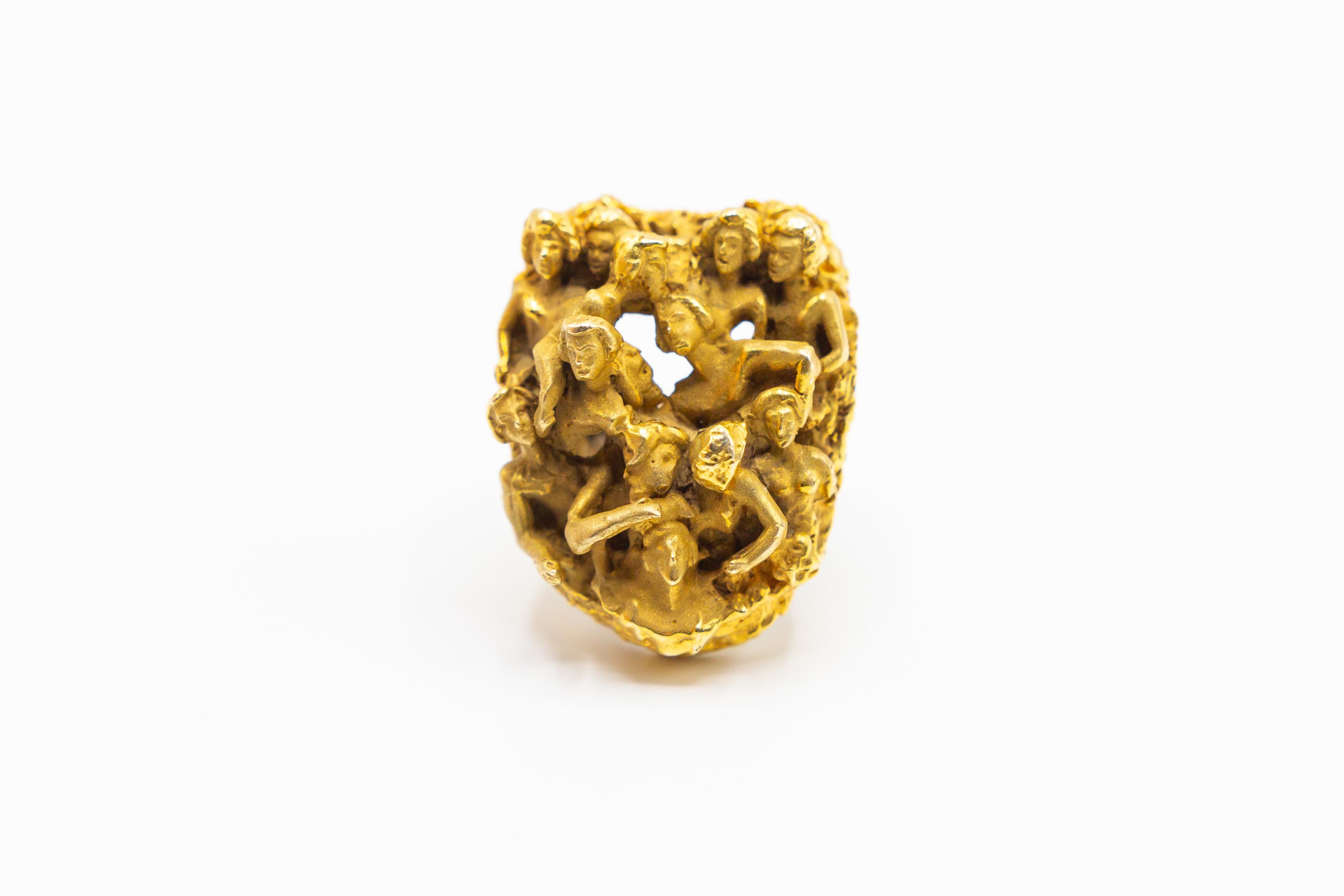 Modern 14 Karat Human Figural Cocktail Ring For Sale