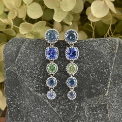 14K Indigo Violet Cascade Gem Earrings w/ Montana Sapphires Tanzanite, Demantoid