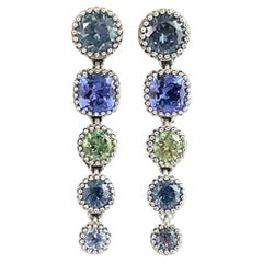 14K Indigo Violet Cascade Gem Earrings w/ Montana Sapphires Tanzanite, Demantoid