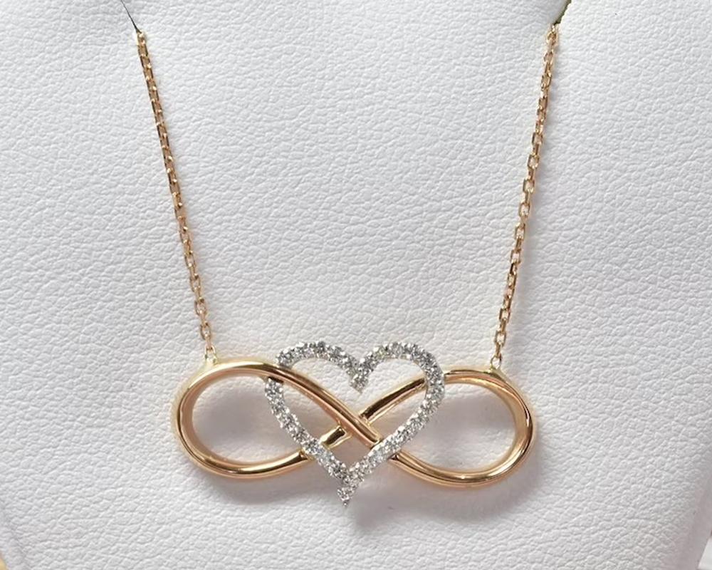Valentine Jewelry Infinity Heart Necklace Solid 14k Gold Natural Diamond 0.28ct Diamond Heart Necklace Infinity Love Necklace

14k Solid Gold Heart Infinity Intertwined necklace showcasing 28 Brilliant Diamond hang with a thin gold chain. each