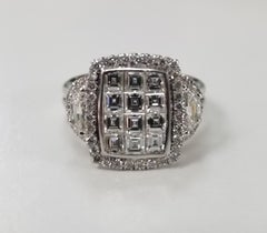 14K Invisible Set Asscher Cut with 2 Half Moon Cut Diamonds Set in 3-Stone Style