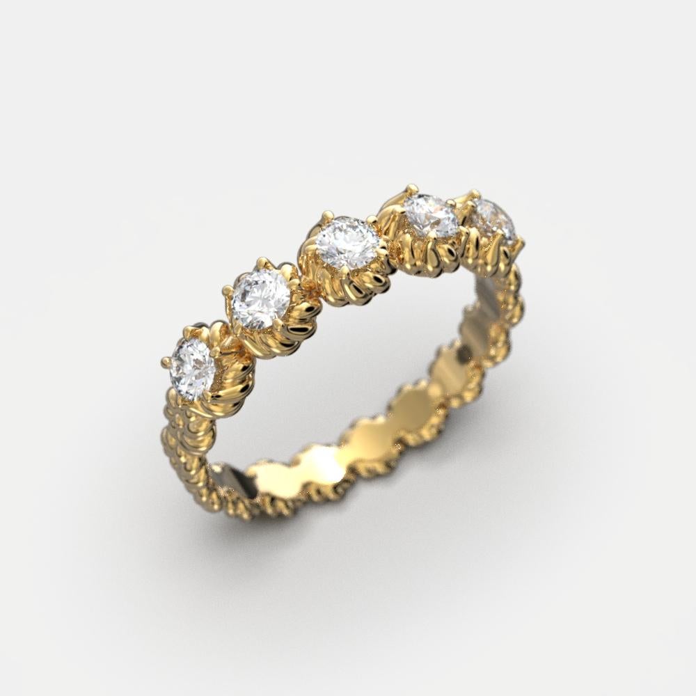 En vente :  Bague d'anniversaire italienne en or 14 carats à cinq diamants Oltremare Gioielli 7