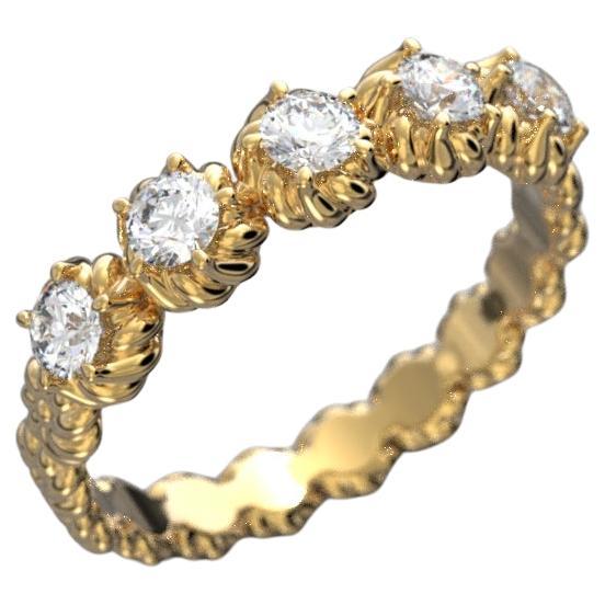 En vente :  Bague d'anniversaire italienne en or 14 carats à cinq diamants Oltremare Gioielli