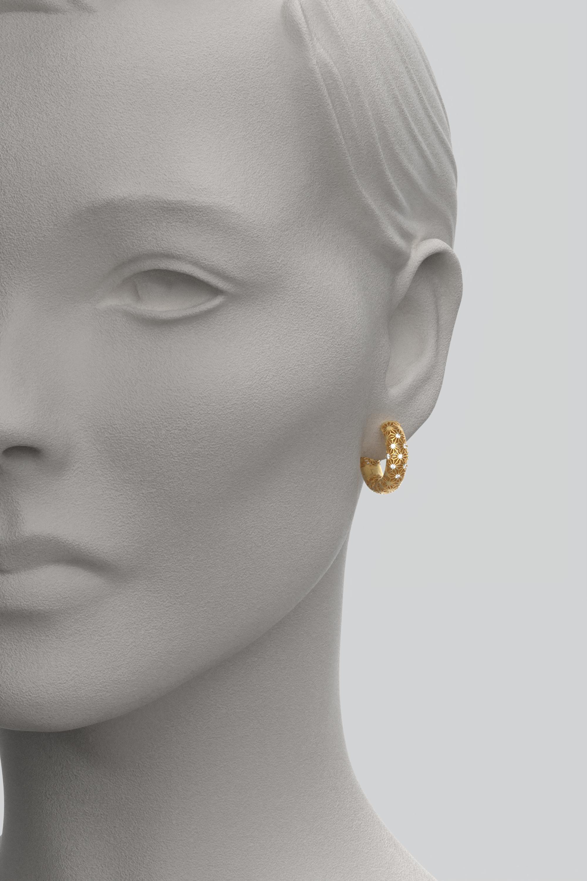 14K Italienische Gold-Diamant-Creolen-Ohrringe - Sashiko-Muster - Oltremare Gioielli im Zustand „Neu“ im Angebot in Camisano Vicentino, VI