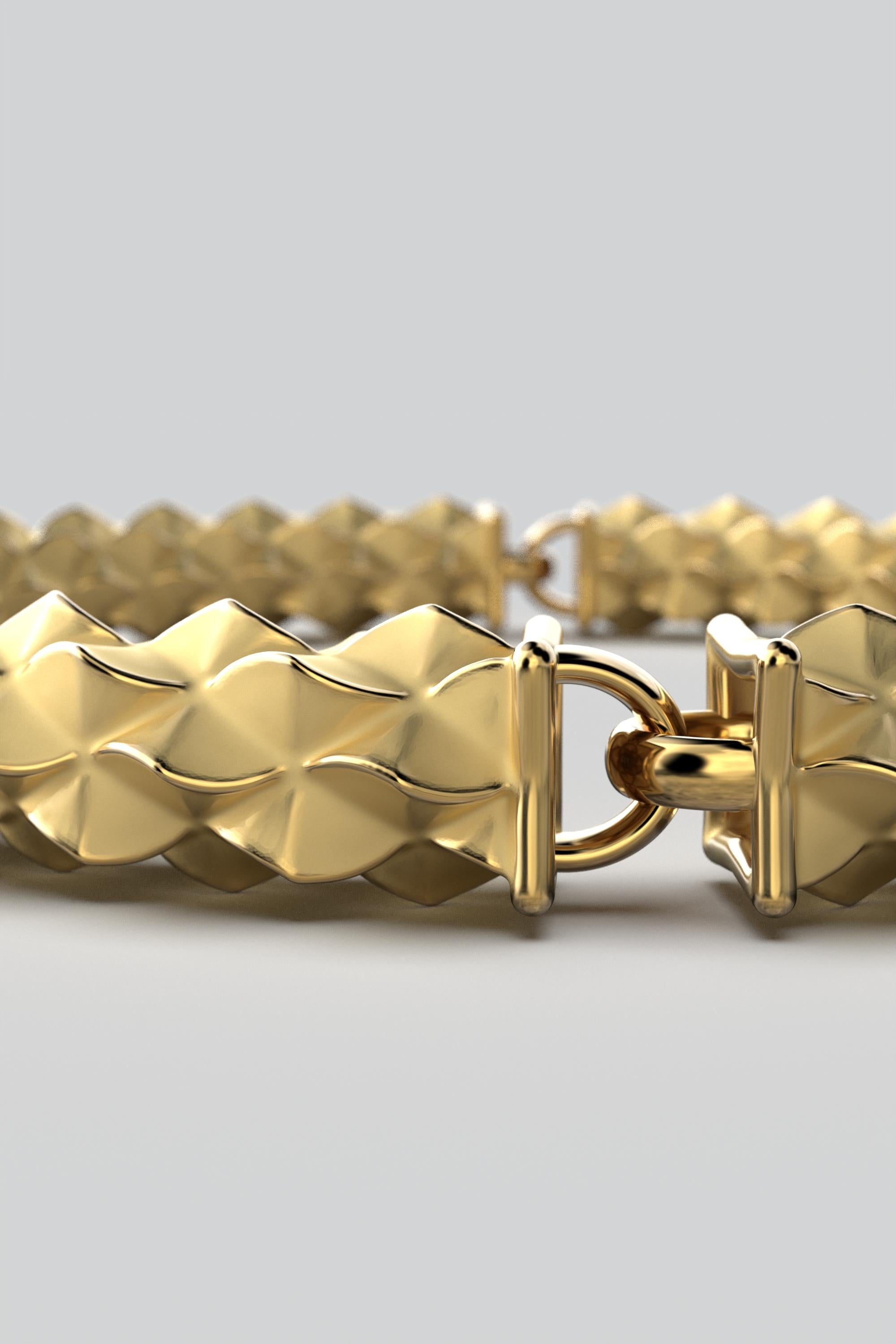 Contemporary 14k Italian Gold Link Bracelet: Custom Semi-Rigid Design by Oltremare Gioielli For Sale