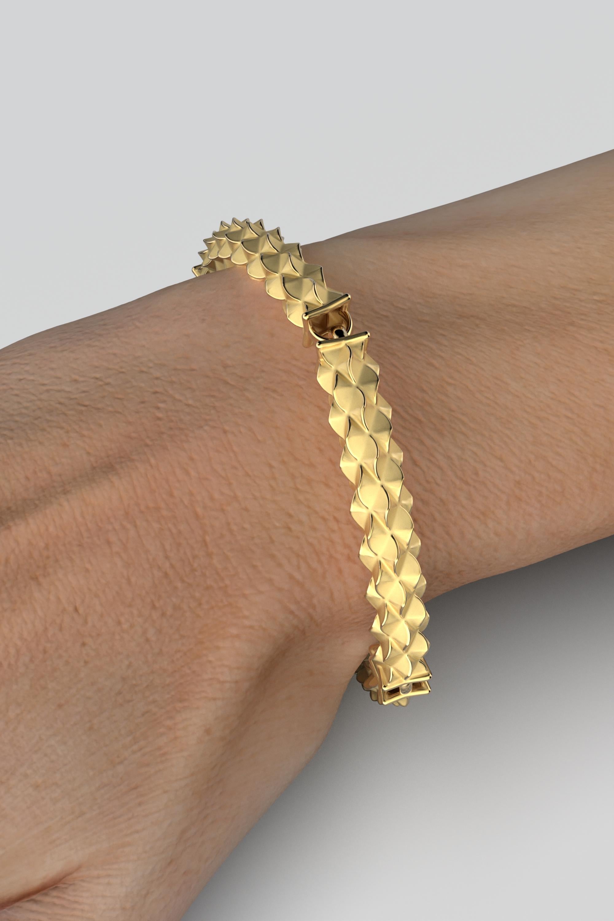 14k Italian Gold Link Bracelet: Custom Semi-Rigid Design by Oltremare Gioielli In New Condition For Sale In Camisano Vicentino, VI