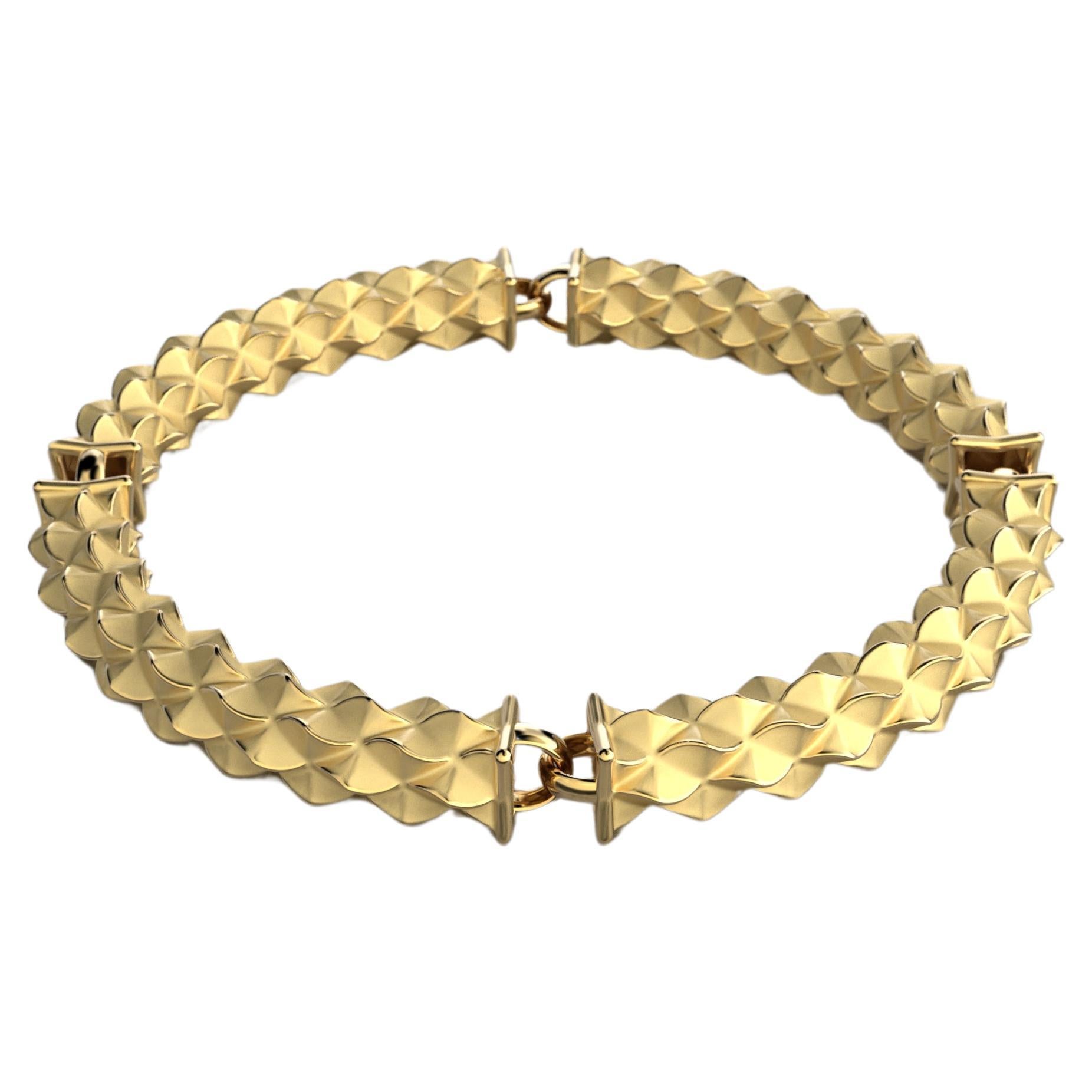 14k Italian Gold Link Bracelet: Custom Semi-Rigid Design by Oltremare Gioielli For Sale