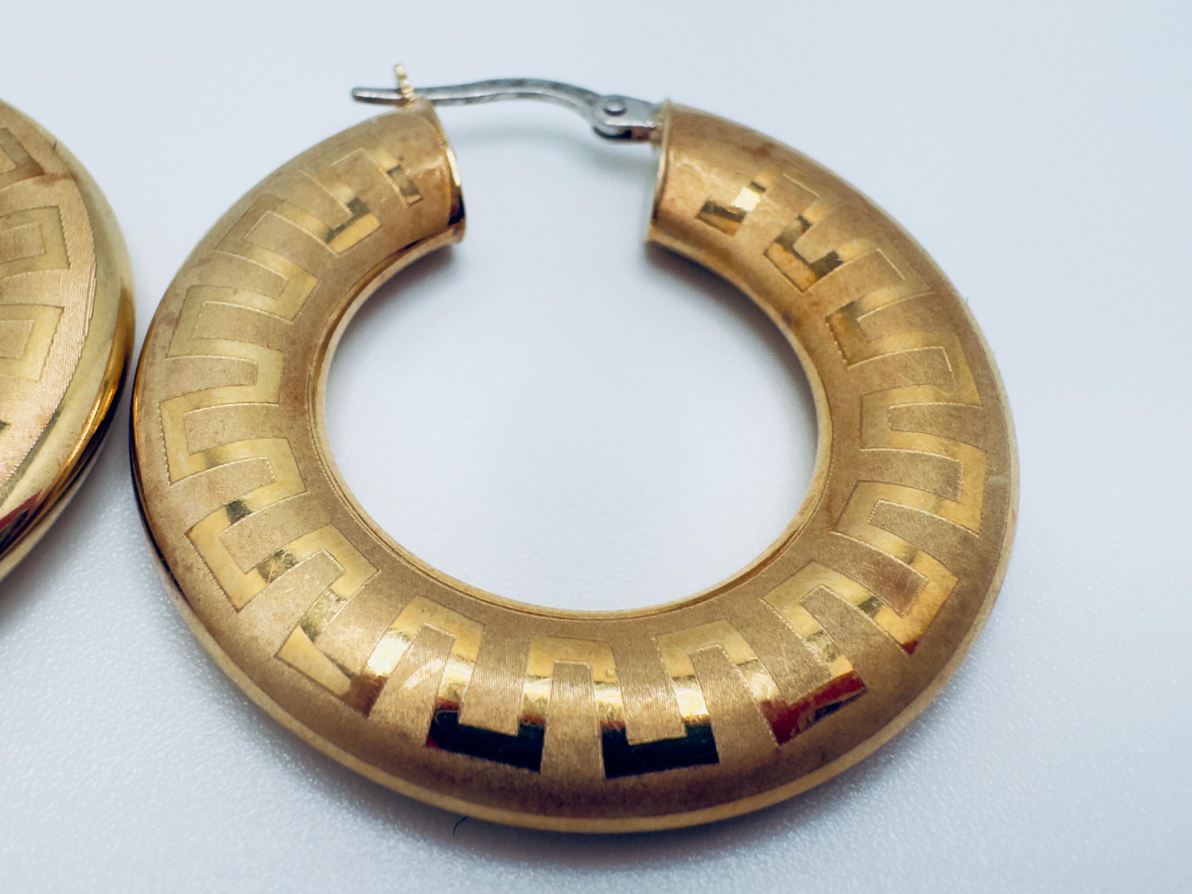 Pendientes de aro de llave griega italiana de 14 quilates en venta 5