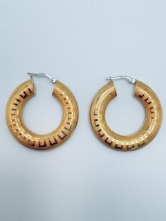 14K Italian Greek Key Hoop Earrings