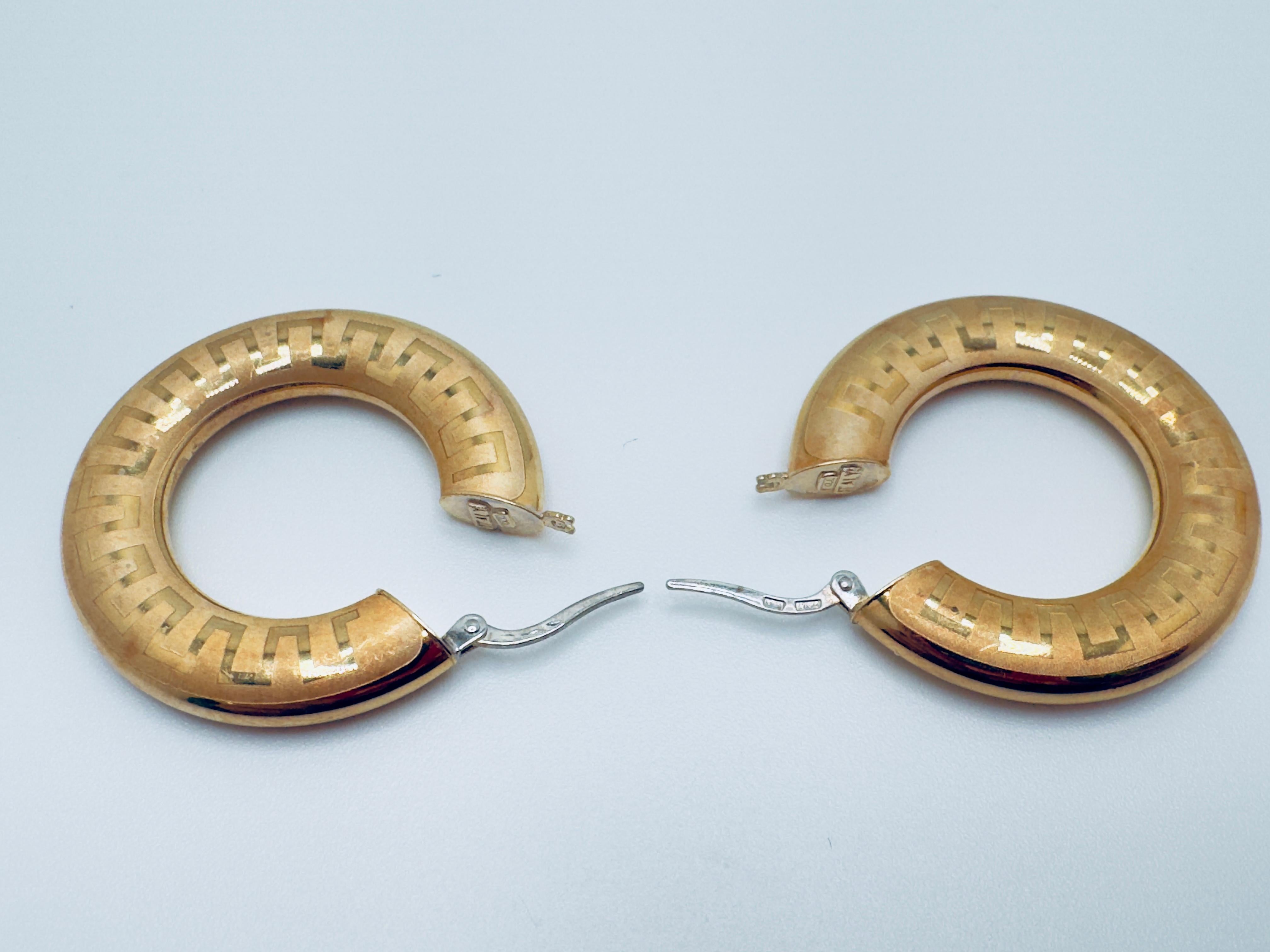 Pendientes de aro de llave griega italiana de 14 quilates en Bueno estado para la venta en Palm Desert, CA