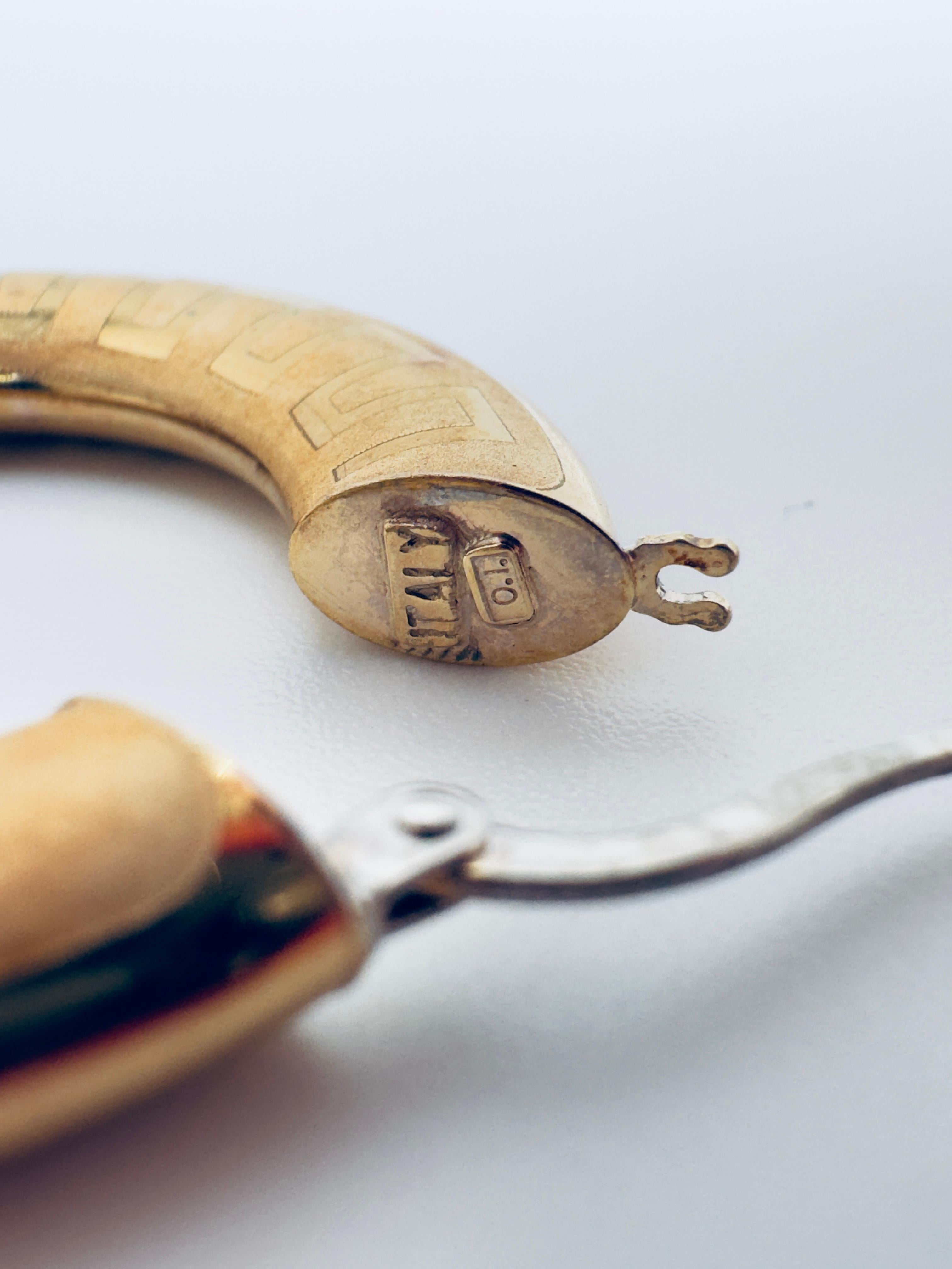 Femenino o masculino Pendientes de aro de llave griega italiana de 14 quilates en venta