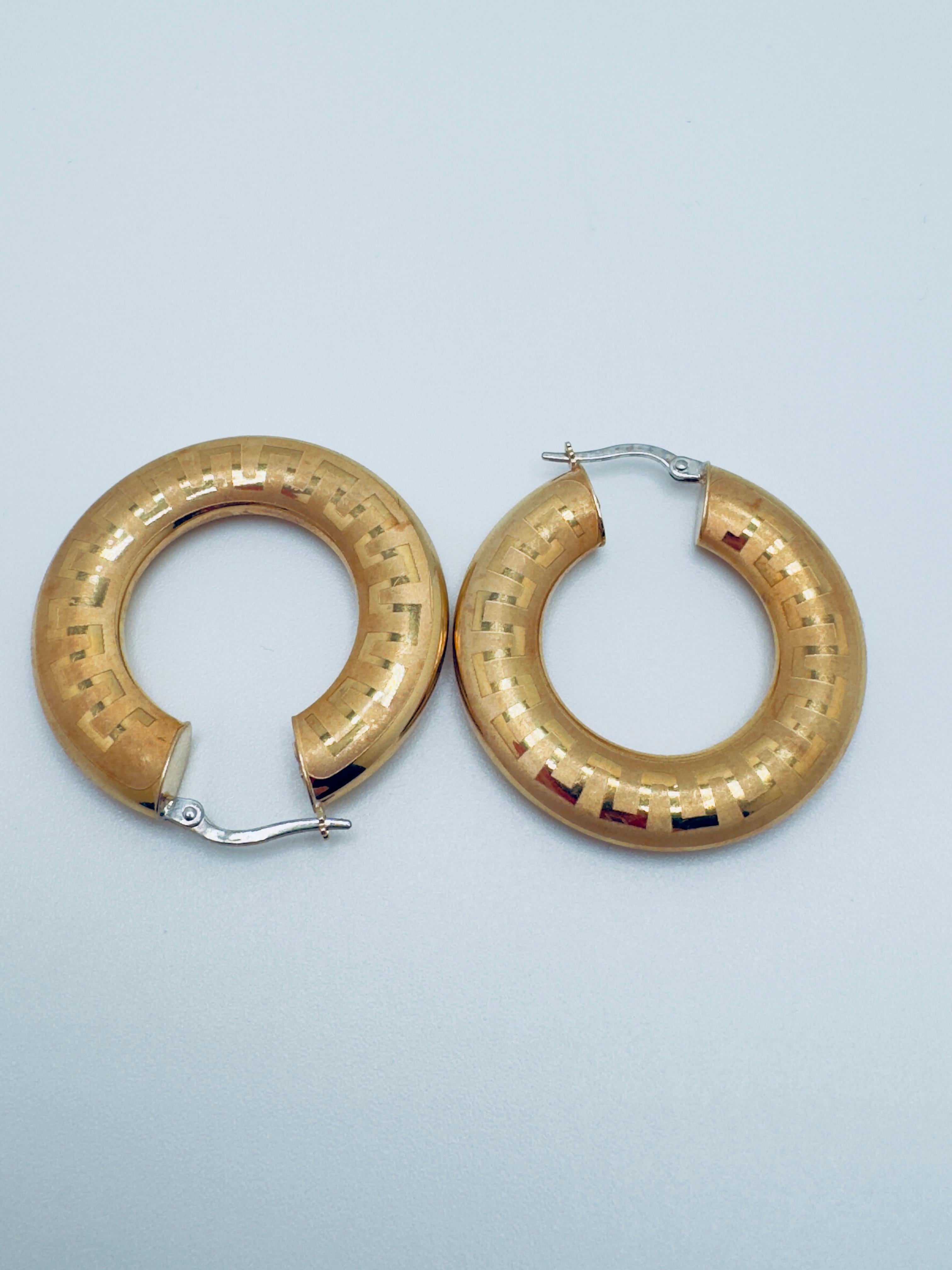 Pendientes de aro de llave griega italiana de 14 quilates en venta 4