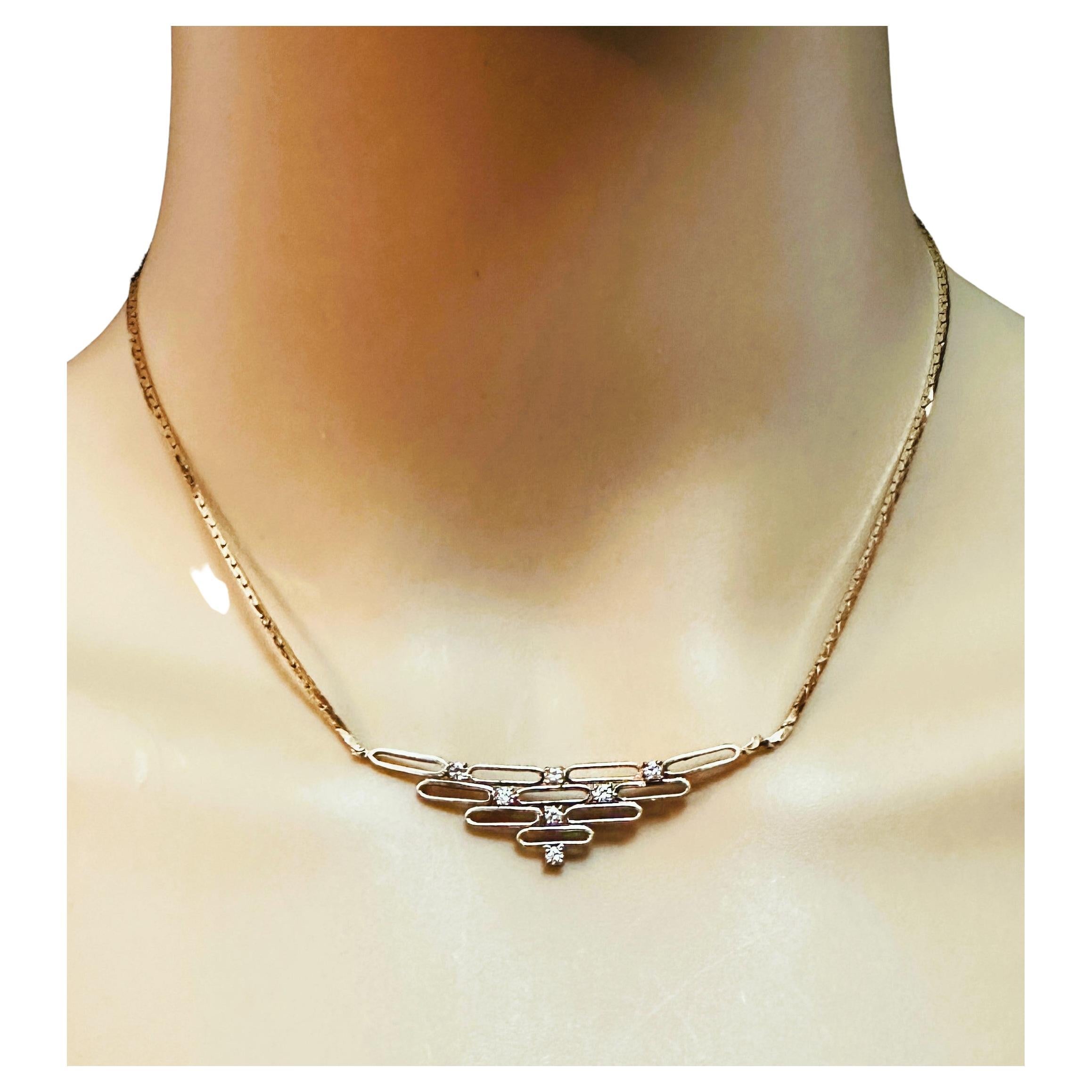 14k Italian MCM Yellow Gold .25 ct Diamond Necklace with Appraisal For Sale