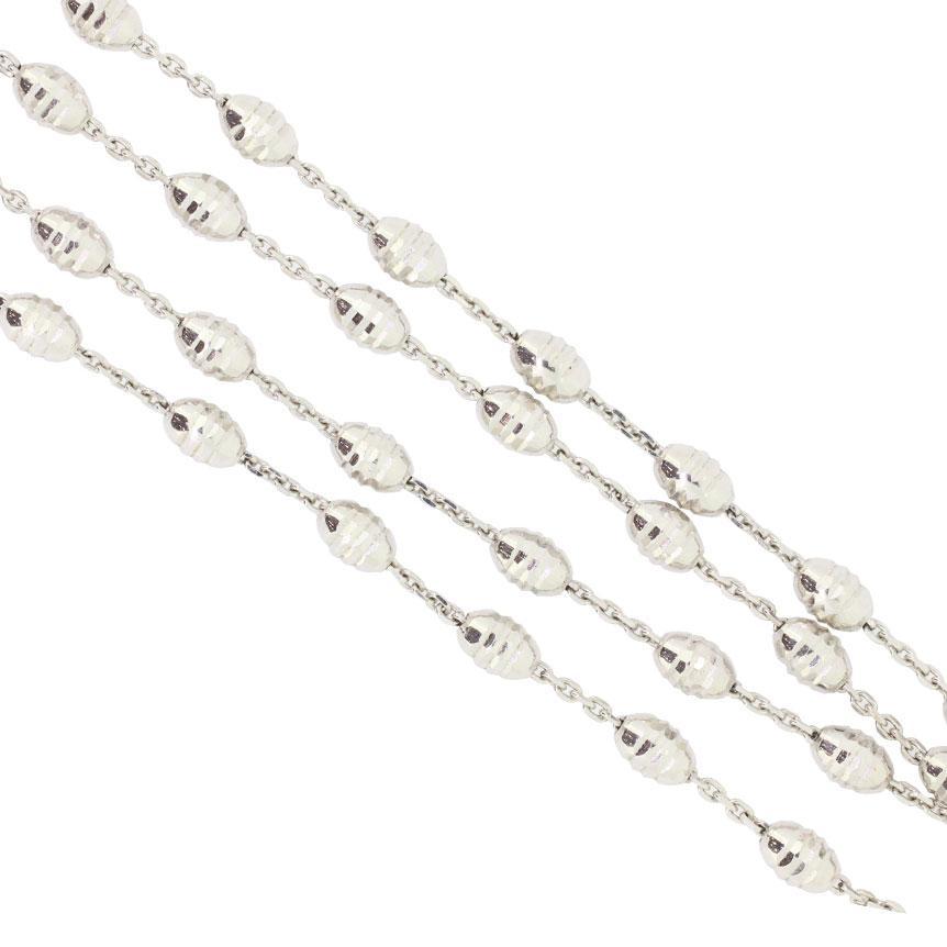 Material: 14K Italian White Gold
Measuring 18 inches
Weight: 4.8 grams

Fine one-of-a-kind craftsmanship meets incredible quality in this breathtaking piece of jewelry.

All Alberto pieces are made in the U.S.A. and come with a lifetime