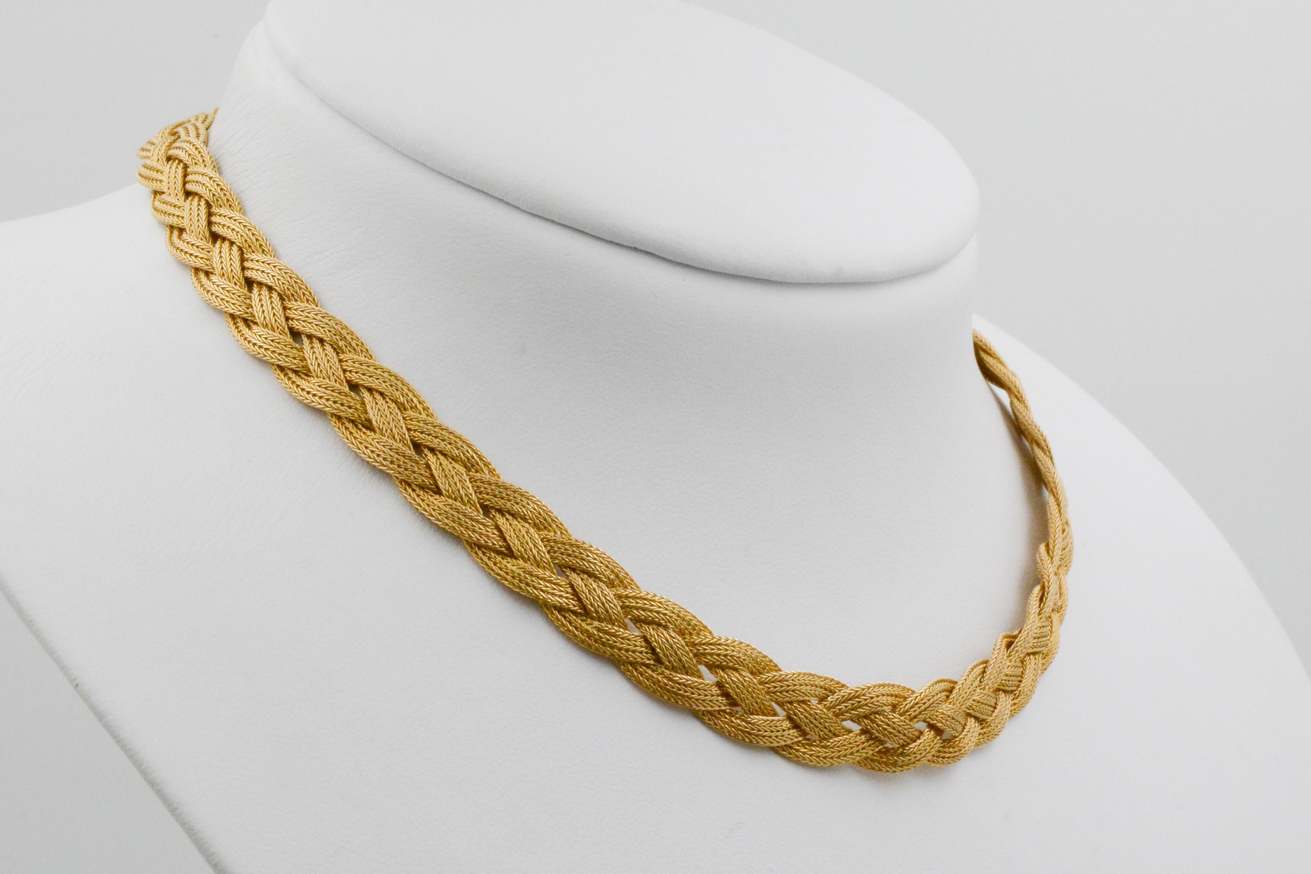 14 Karat Italian Yellow Gold Braided Textured Chocker Necklace (Moderne)