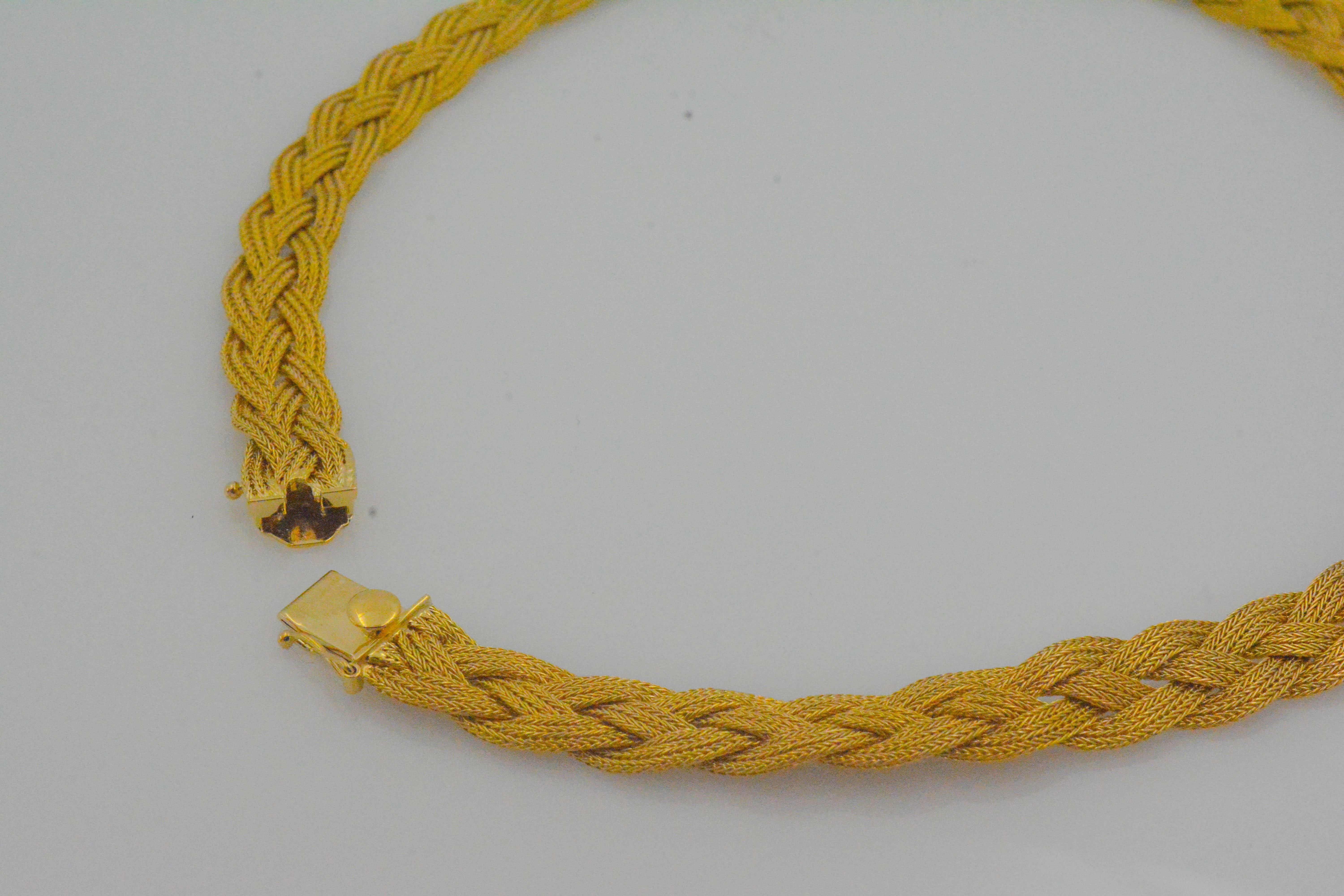 14 Karat Italian Yellow Gold Braided Textured Chocker Necklace 4