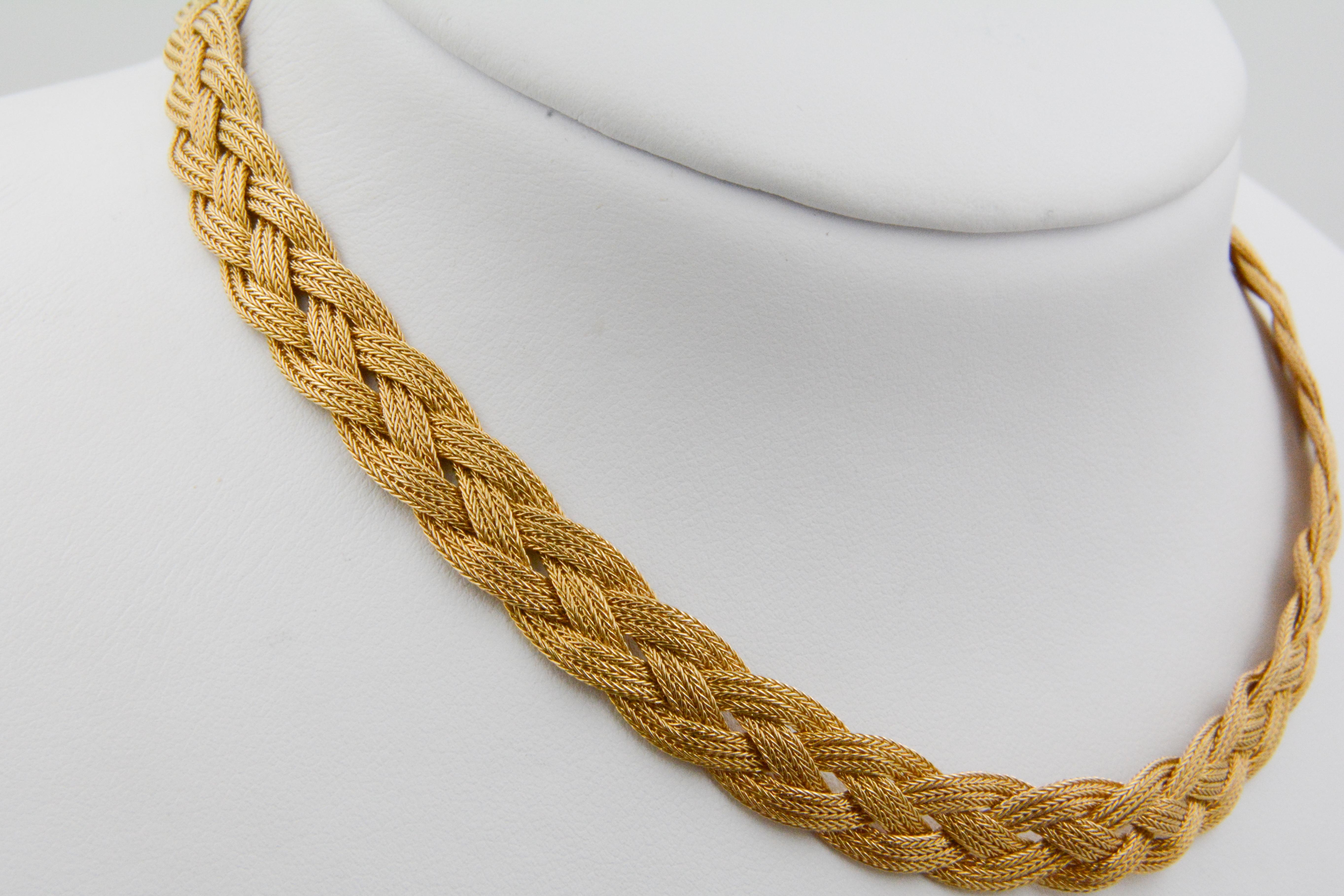 14 Karat Italian Yellow Gold Braided Textured Chocker Necklace Damen