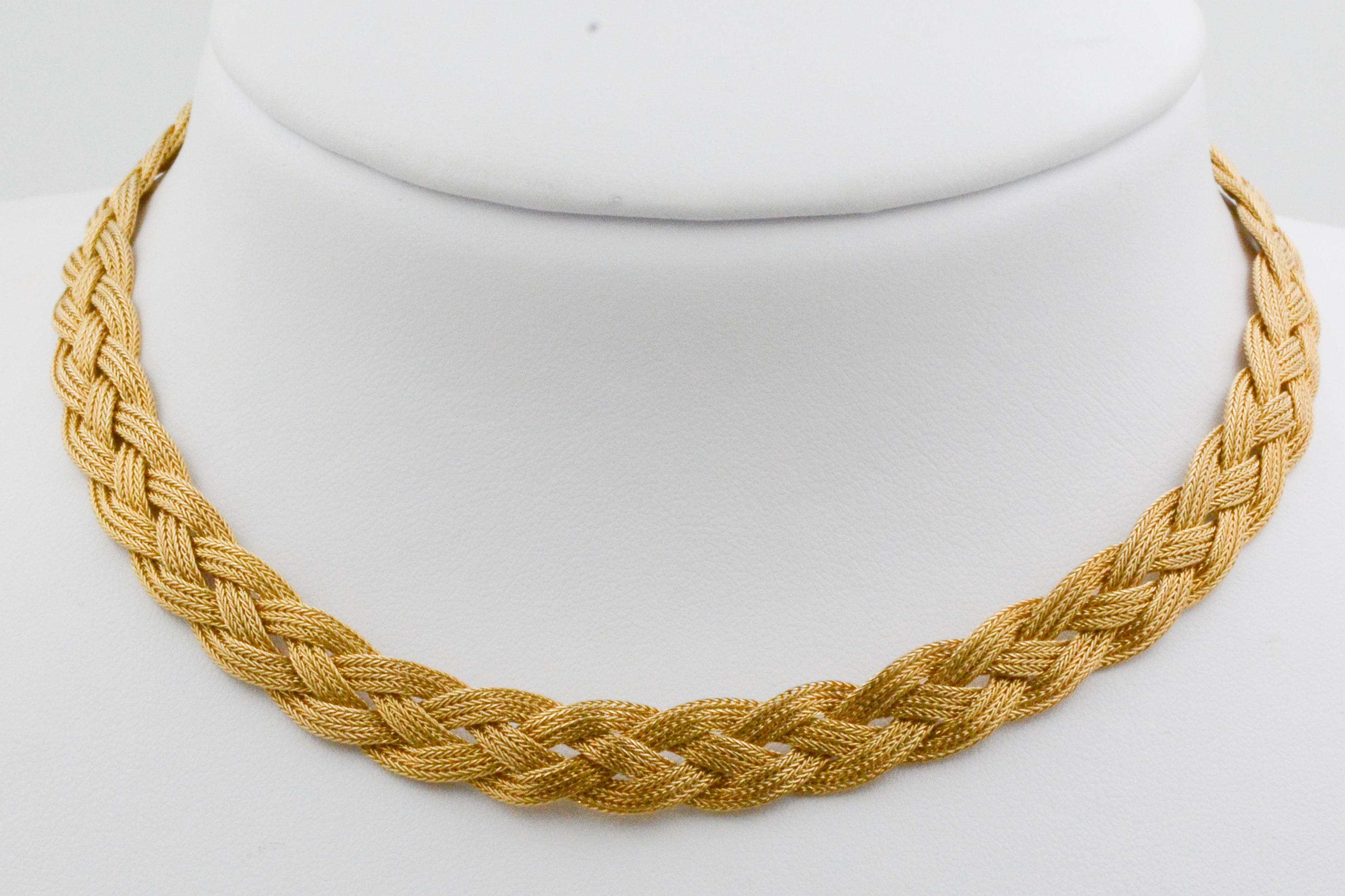 14 Karat Italian Yellow Gold Braided Textured Chocker Necklace 1