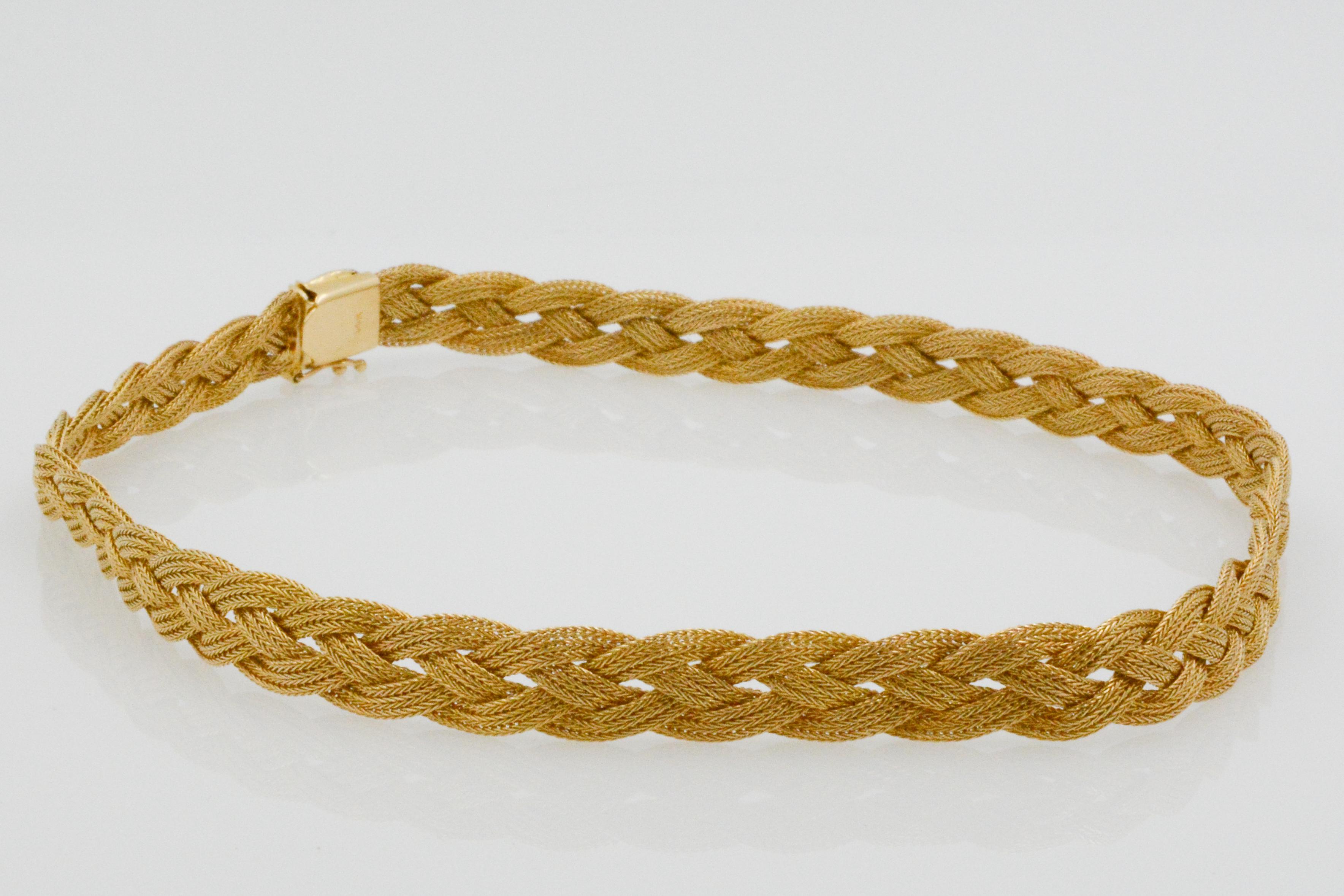 14 Karat Italian Yellow Gold Braided Textured Chocker Necklace 3
