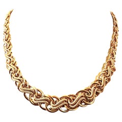 14k Italian Yellow Gold Graduated Woven Double Sided Necklace 22 grams