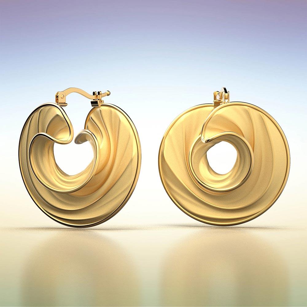 Modernist 14k Italian Yellow Gold Hoop Earrings Ready To Ship  Oltremare Gioielli Italy For Sale
