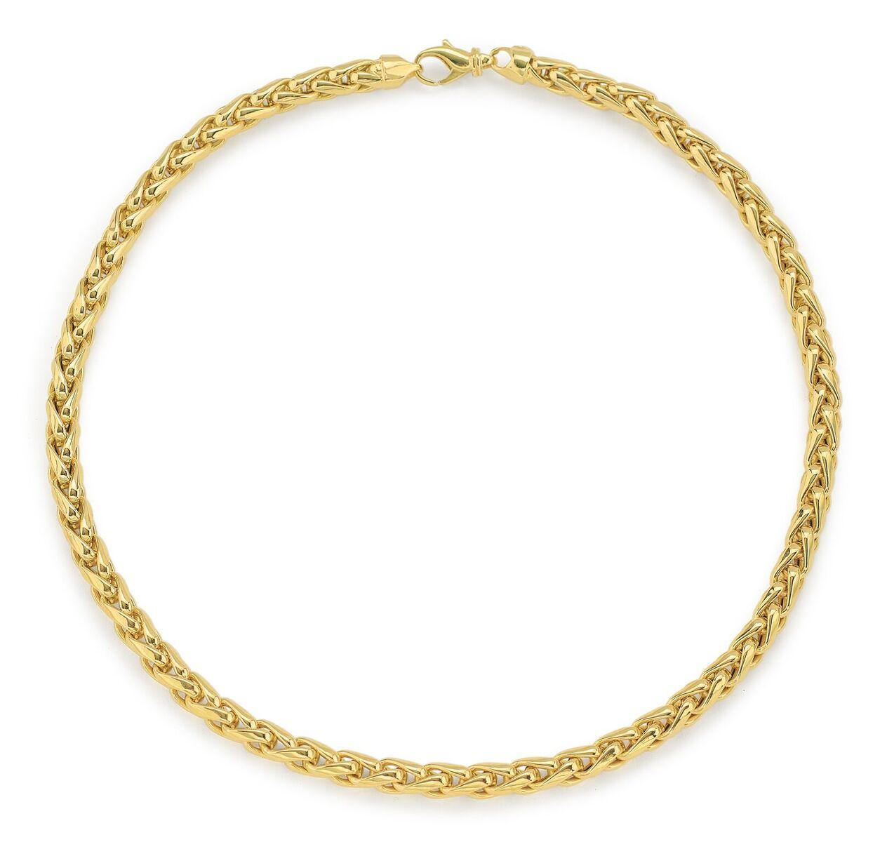With a simple style that shimmers, this wheat chain necklace in 14K Yellow Gold fits comfortably around the neck and is a classic look you'll want to wear everyday. This necklace encompasses the essence of Italian Gold and is an ideal piece for