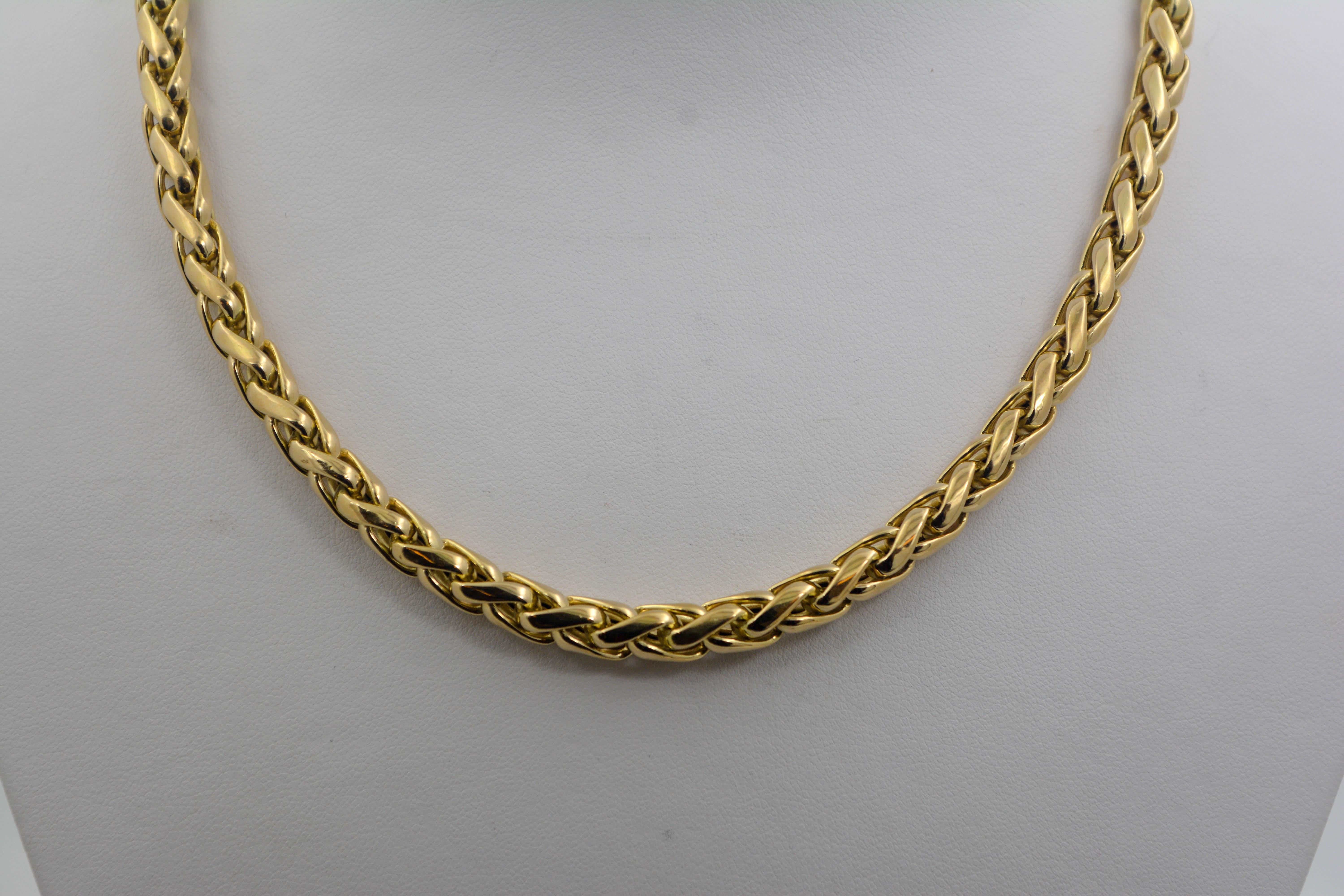 Modern 14K Italian Yellow Gold Italian Wheat Chain Necklace