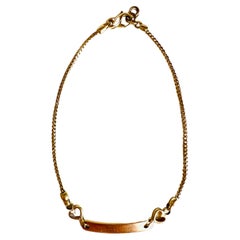 14k Italian Yellow Gold Mesh Snake Chain Heart & Curved Engravable ID Bracelet