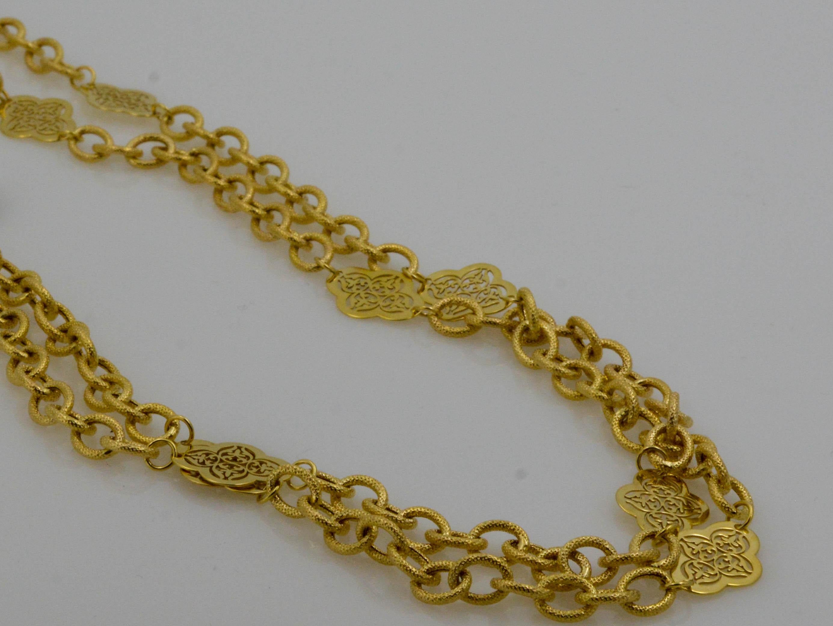 Modern 14K Italian Yellow Gold Textured Filigree Station Necklace