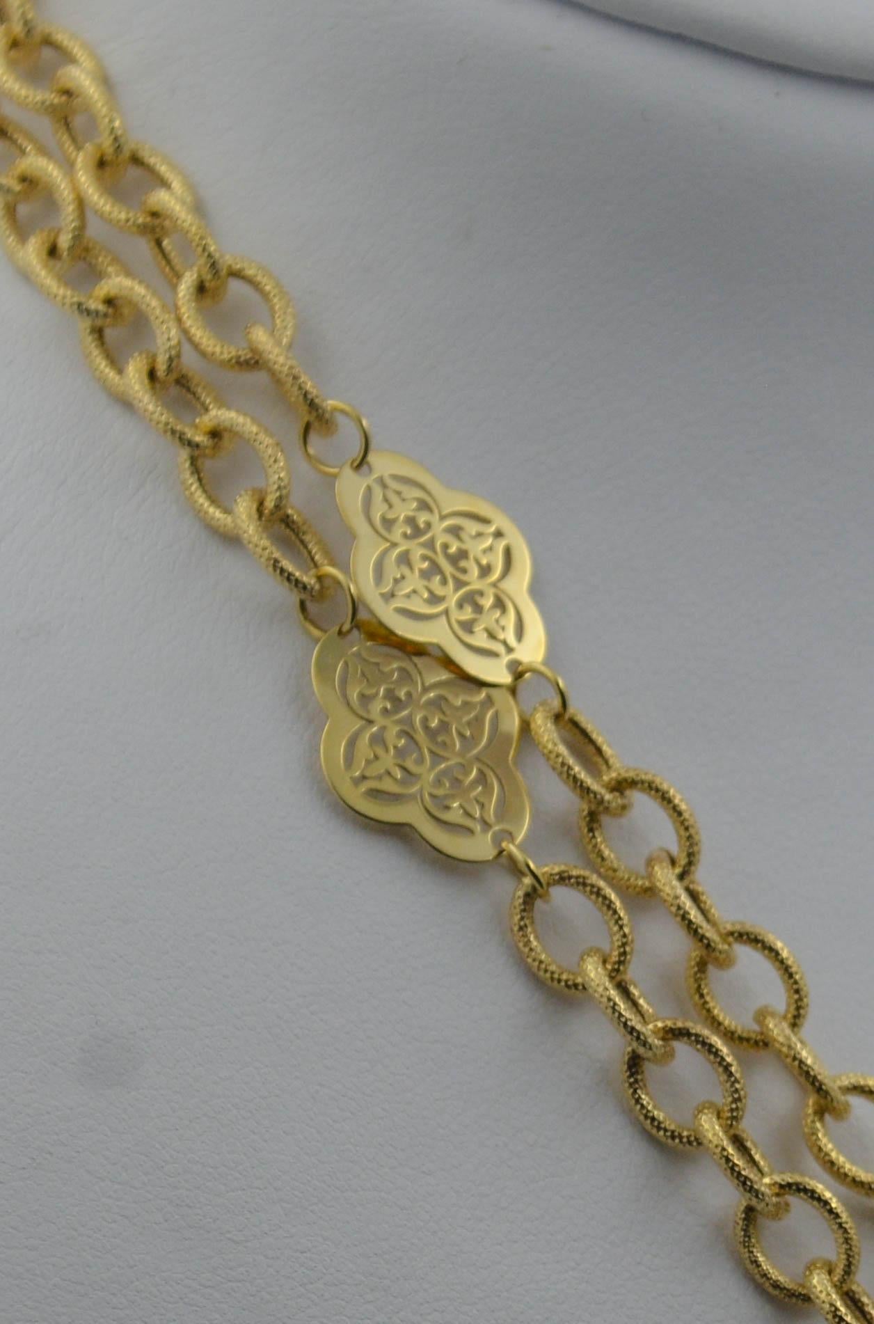 Women's 14K Italian Yellow Gold Textured Filigree Station Necklace