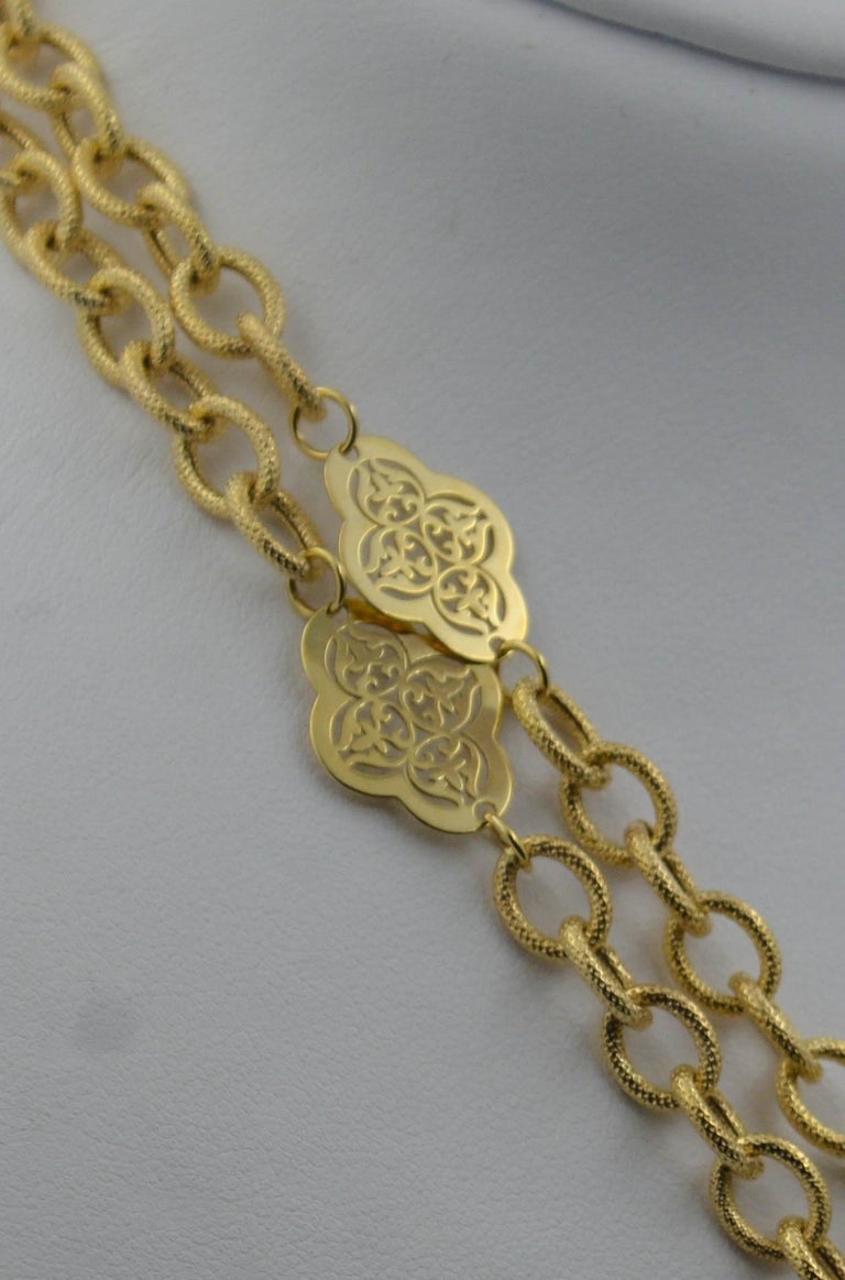 14K Italian Yellow Gold Textured Filigree Station Necklace at 1stDibs