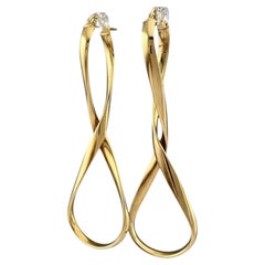14K Italian Yellow Gold Twist Dangle Earrings 2 Inch by Milor