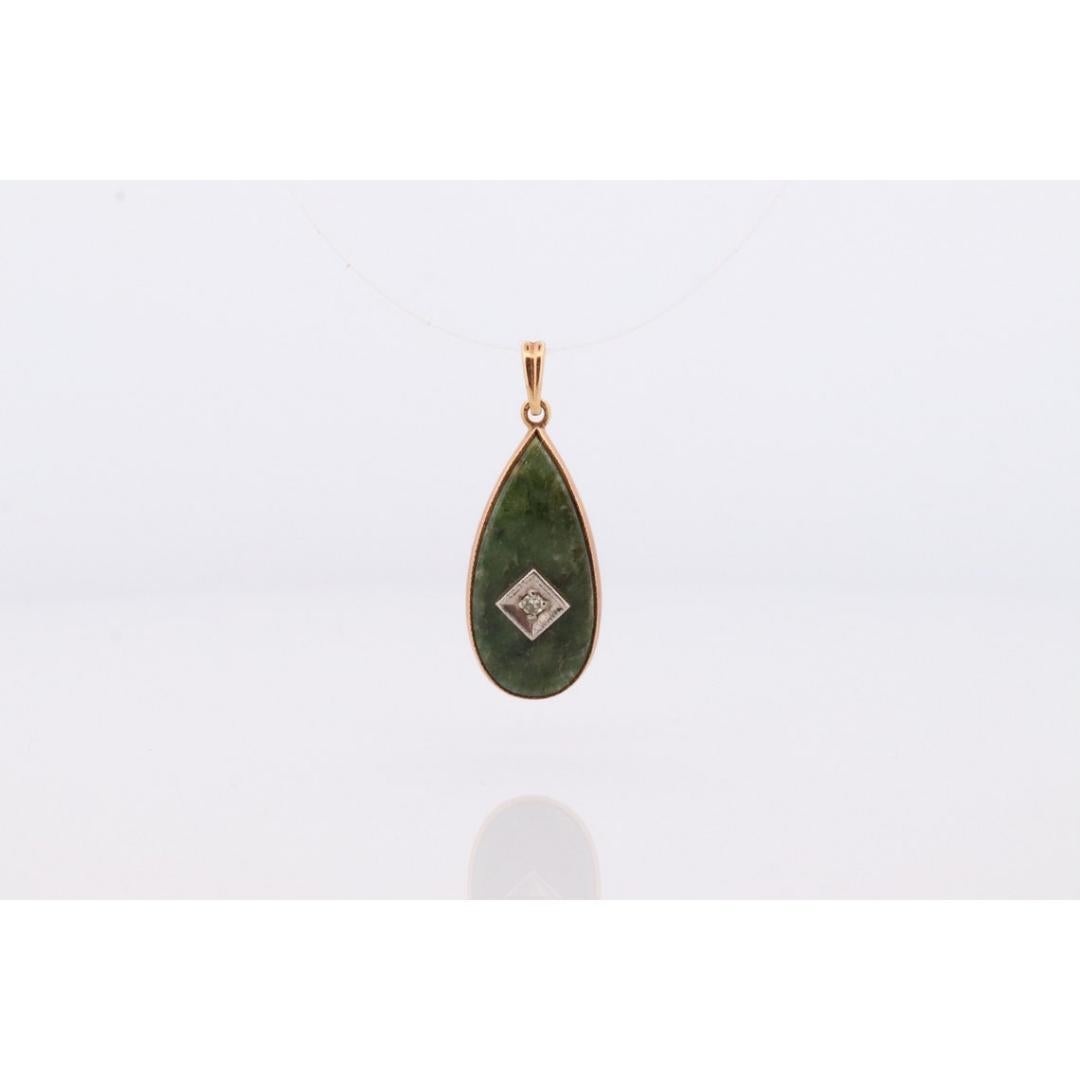 Ciondolo di giada e diamanti 14k. Budlong, Docherty & Armstrong BDA Art Deco Tear in vendita 3