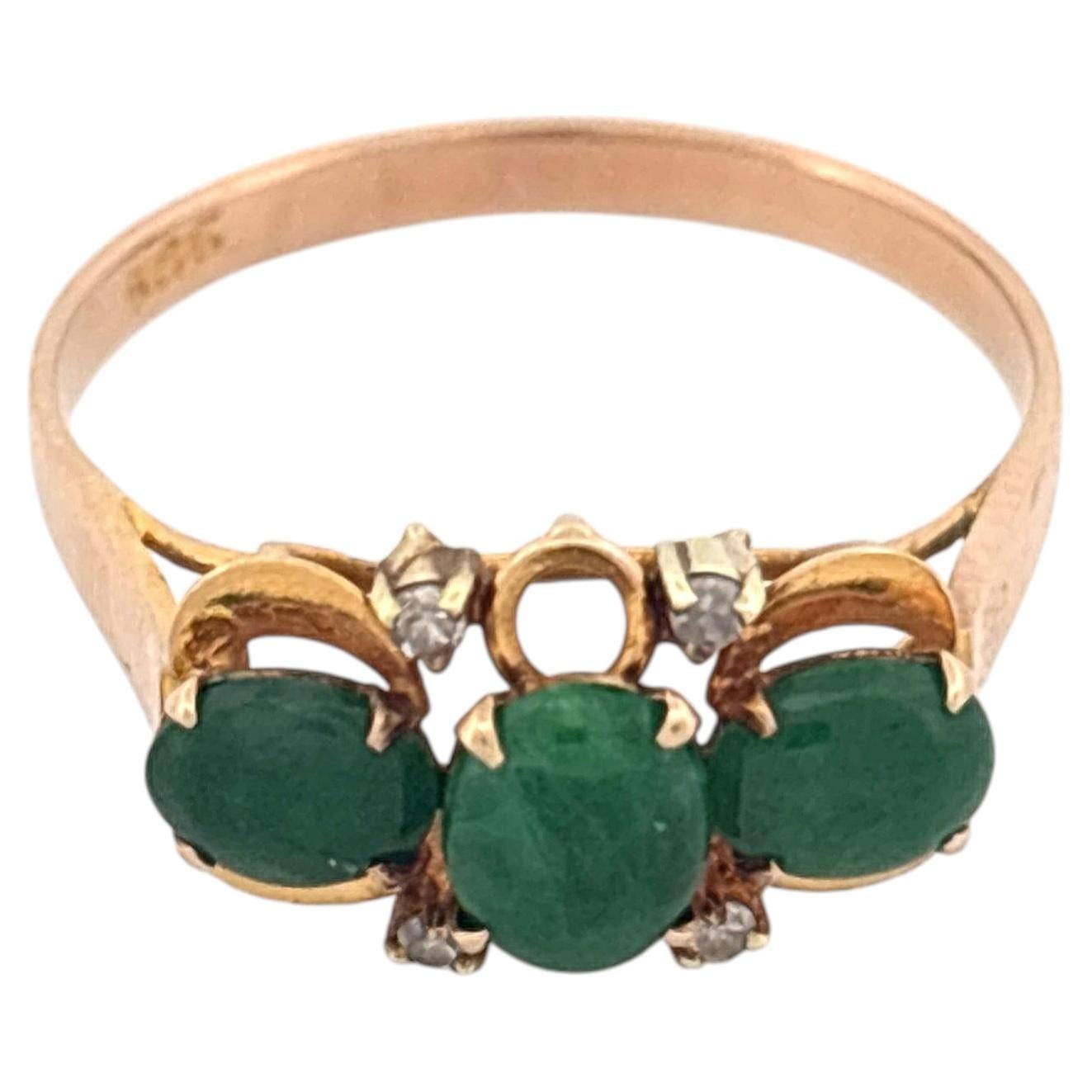 Antique 14K Yellow Gold Jade and Diamond Ring, Late 20th Century