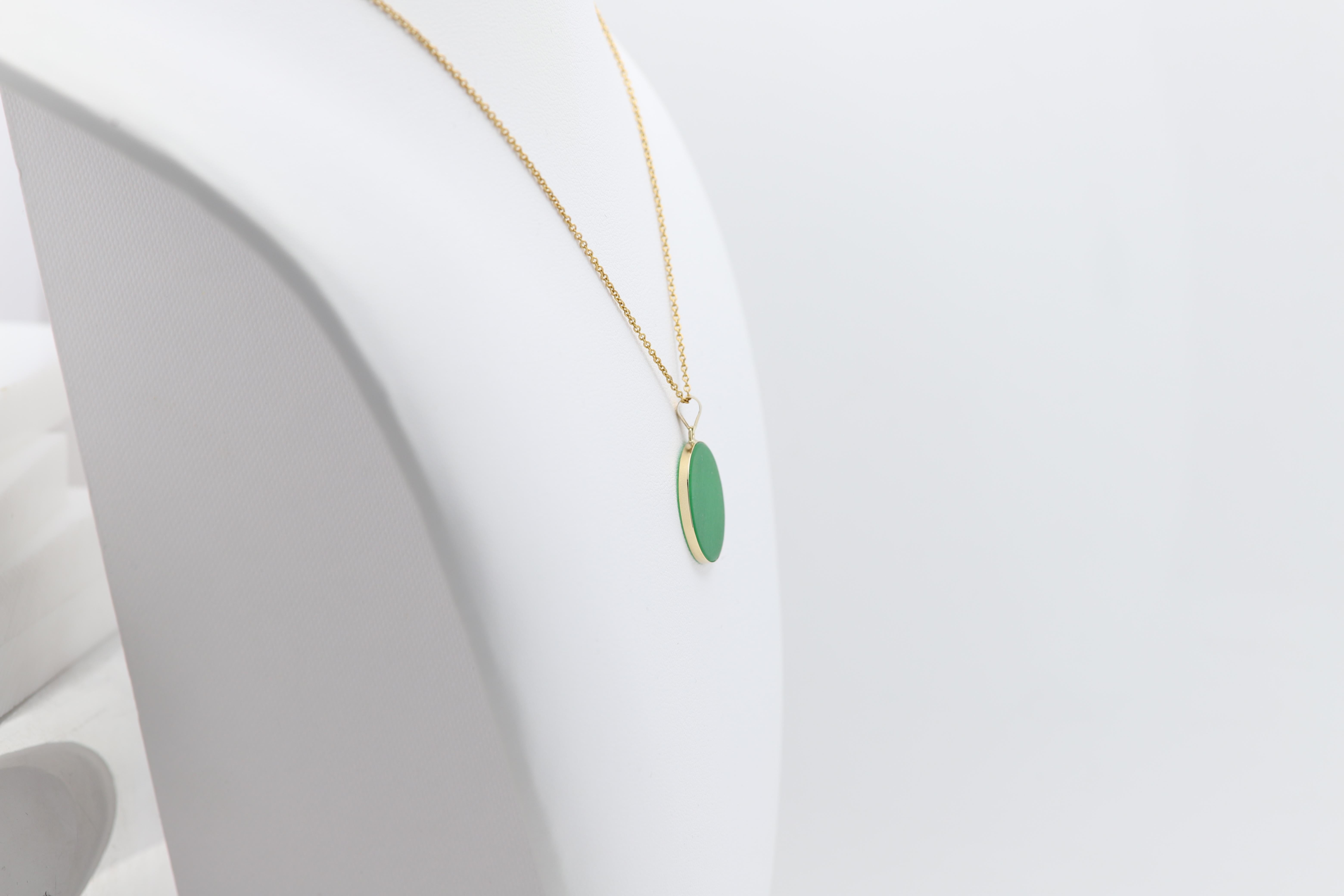 14k Jade Disc Pendant Yellow Gold Jade Pendant Jade Necklace For Sale 3