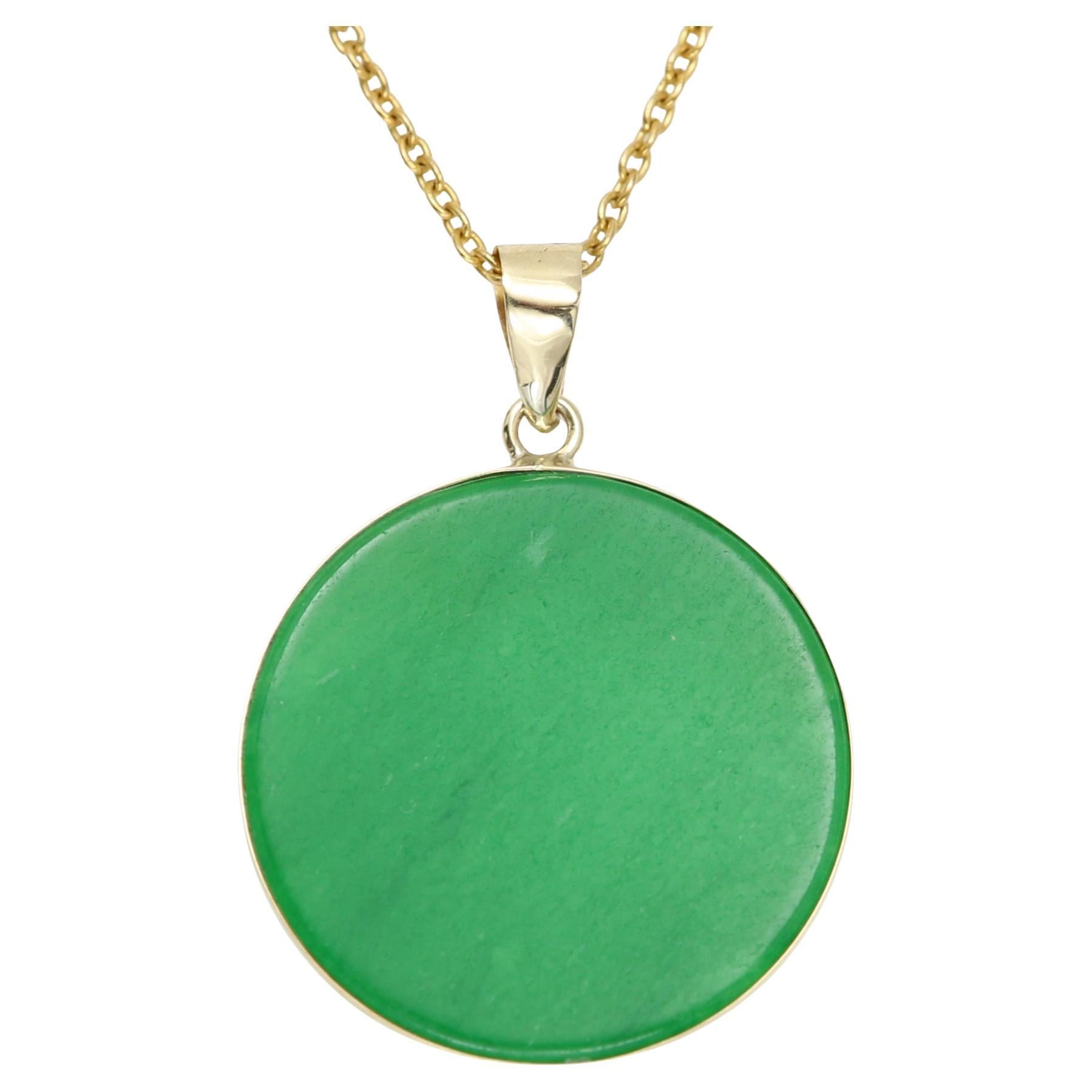 14k Jade Disc Pendant Yellow Gold Jade Pendant Jade Necklace