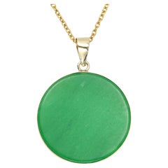14k Jade Disc Pendant Yellow Gold Jade Pendant Jade Necklace